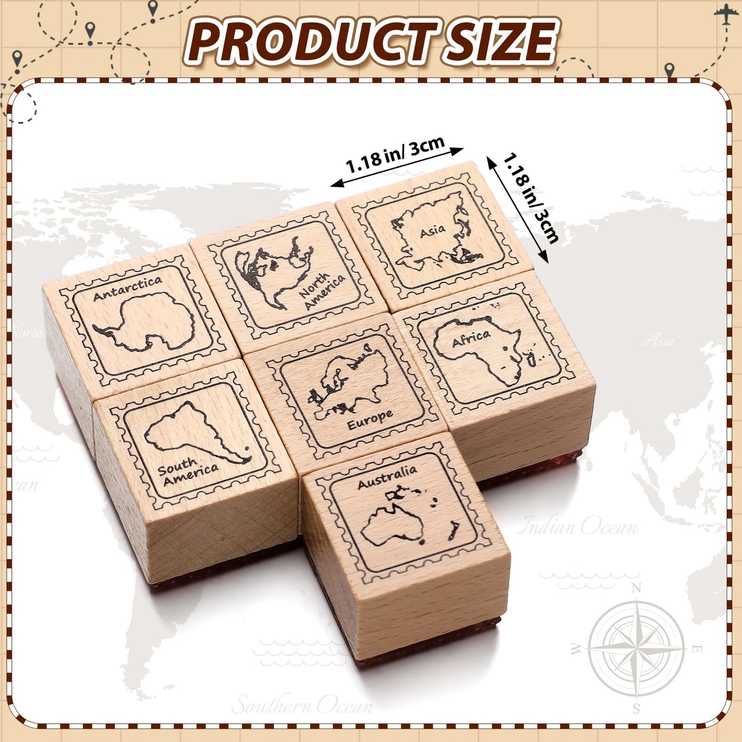 Tosstuki 7 Pcs Continent Rubber Stamp Frames Passport Stamps Continents Rubber Stamp Set for Card Making Decoration and Scrapbooking Supplies DIY Tools Gifts