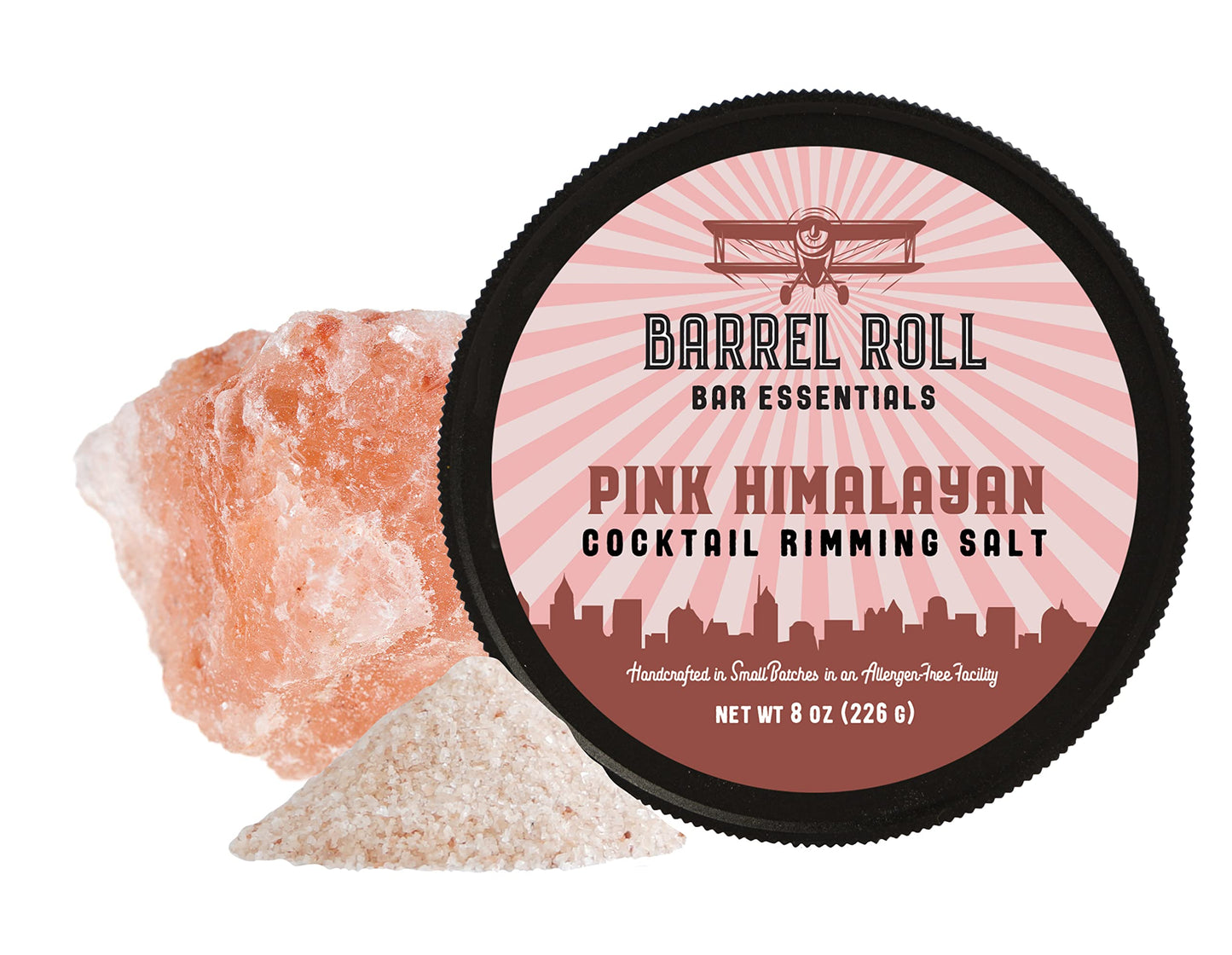 Barrel Roll Bar Essentials Cocktail Rimmers - Bartender Accessories, Finishing Salt Garnish for Drinks, Glass Rimming Salts - Natural Ingredients - Pink Himalayan Salt Rimmer - 8 oz, 452 Servings