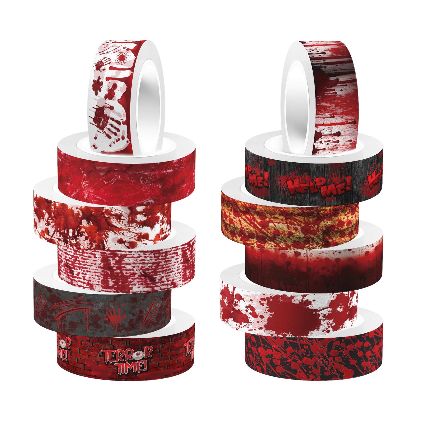 GLKTOPO 12 Rolls Halloween Washi Tape Bloody Pattern Spooky Bloodstain Skull Masking Tapes for Theme Scrapbook Journal DIY Decorative Craft Gift Wrapping - 12 Style - 16.4Ft