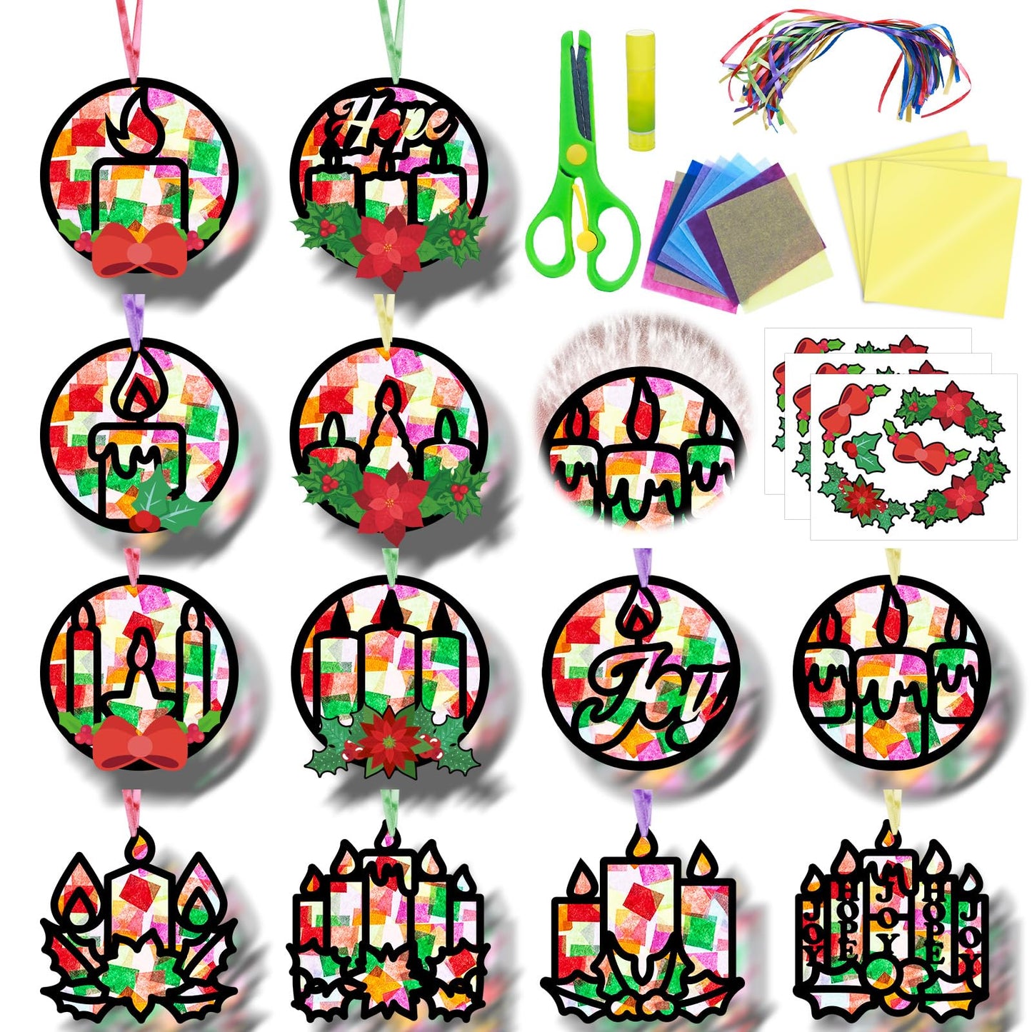 EggSun 36 Sets Christmas Wreath Suncatchers Craft Kit Ornaments Stained Glass Window Arts and Crafts Kit for Classroom Holiday Birthday Projects Home Party Favors Decorations