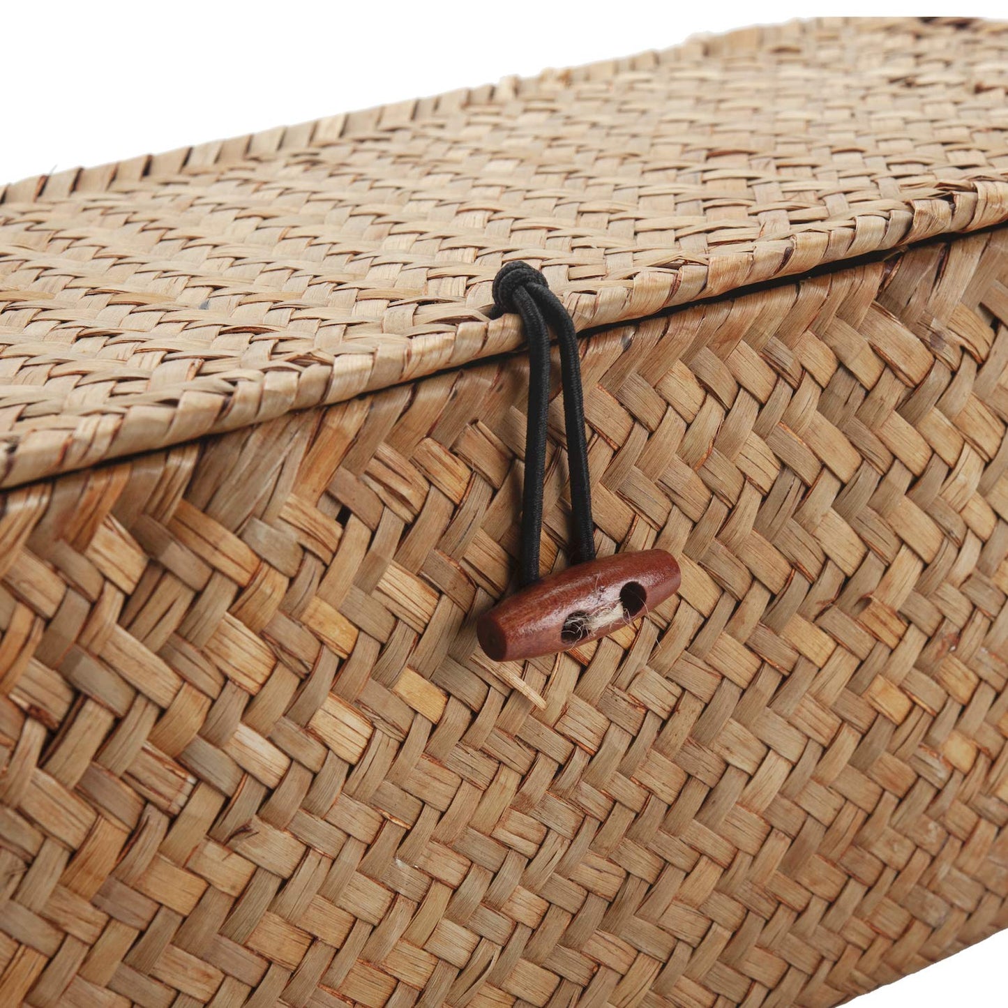 DECRAFTS Seagrass Storage Basket with Lid Rectangular Small Woven Shelf Baskets with Sections for Organize Snack Toys Tampon