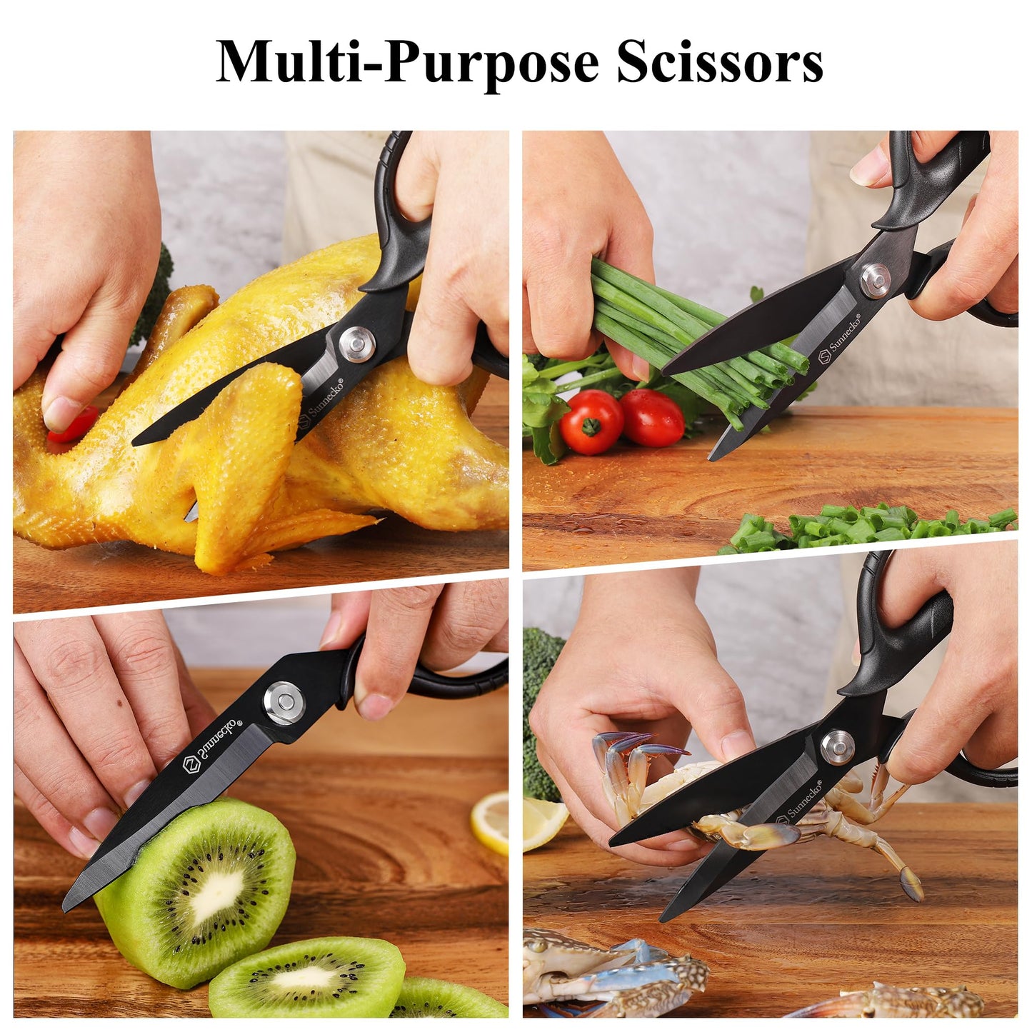 Sunnecko Kitchen Scissors All Purpose Heavy Duty Scissors Titanium Coated, Kitchen Shears for Food, Micro Serrated with Detachable Blades