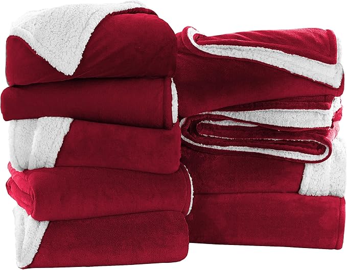 IR Imperial Rooms Burgundy Sherpa Blankets Queen Size for Bed - Wholesale Bulk Pack of 9 Sherpa Blankets - Soft Fluffy Throw Blanket for Hotels, Guest Bedroom, 90x90 Inches