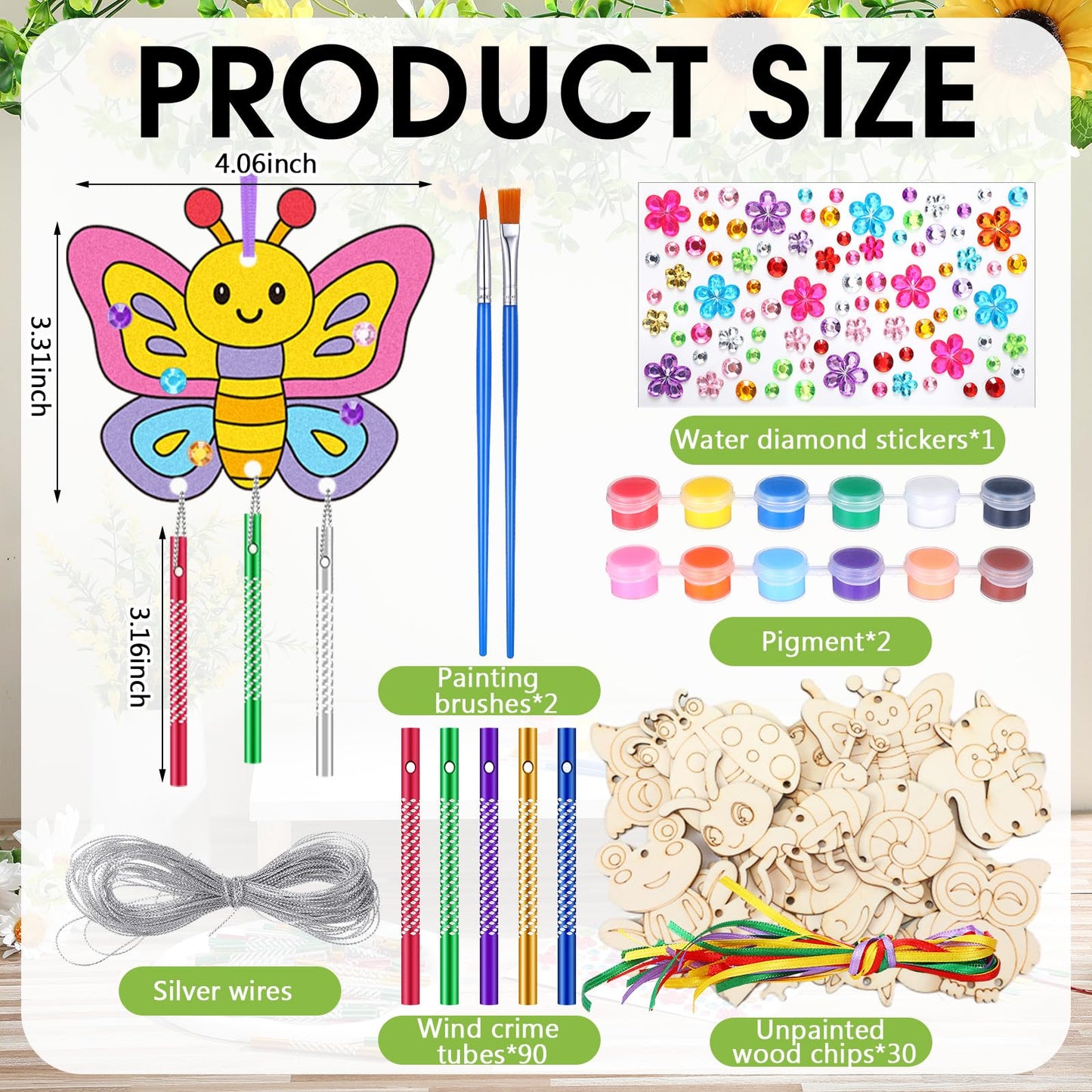 JellyArch 30 Pcs Spring Wind Chime Making Kit, DIY Wooden Spring Insect Craft Wind Chimes with Paint & Stickers, Craft Activity Creative for Church Party Windows Decoration