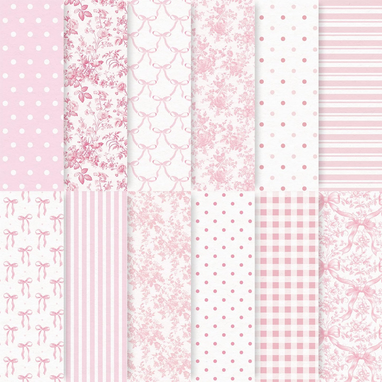 FYSUIMU 24 Sheets Pink Bow Floral Pattern Paper Chinoiserie Scrapbook Specialty Paper Double Sided Craft Papers for DIY Card Making Photo Album Decor, 11.8 x 11.8 Inch