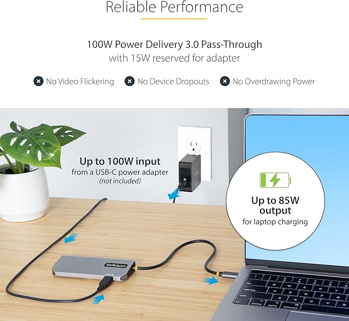 StarTech.com 6-in-1 USB-C Hub for Monitors, 4K 60Hz HDMI Video, HDR10, Gigabit Ethernet, USB 5Gbps Hub, 100W Laptop Charging with Cable Management for MacBook M1 M2 M3 M4 and Windows