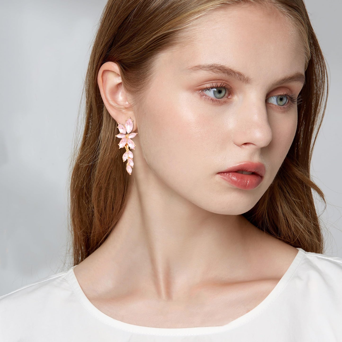 ATIMIGO Elegant Light Pink Rhinestone Dangle Earrings Cluster Crystal Wedding Bridal Earrings for Brides Bridemaids Formal Prom Statement Drop Earrings for Women