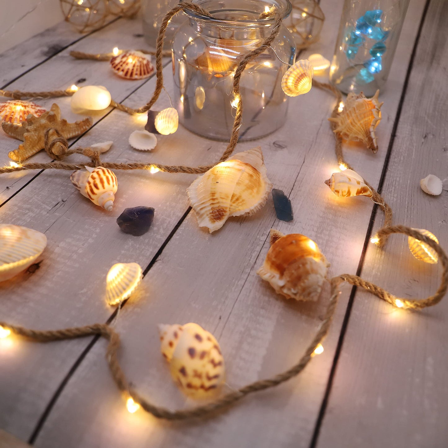 MIYA LIFE Seashell Garland Ocean Light for Beach Decor 7.2FT 39LED Battery Operated Coastal Garland Magic Conch Shell Beach Decorations for Home Coconut Girl Room Decor