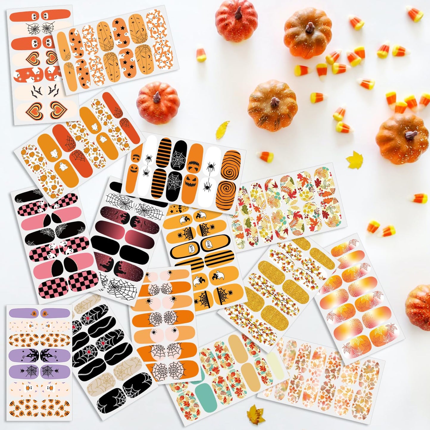 SILPECWEE 20 Sheets Nail Polish Stickers Full Nail Wraps for Women Fall and Halloween Nail Stickers Stick on Nail Polish Strips Gel Fingernail Manicure Design Self Adhesive with File