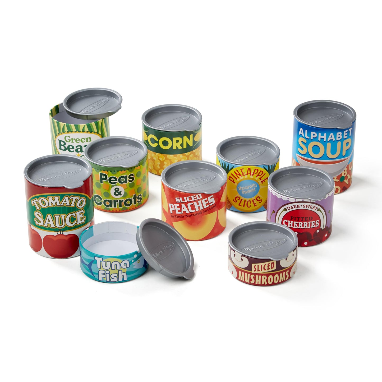Melissa & Doug Let's Play House, 10 Grocery Cans with Removable Lids, Toy Food & Play Kitchen Accessories, Preschool Learning Toys for Girls & Boys 3+