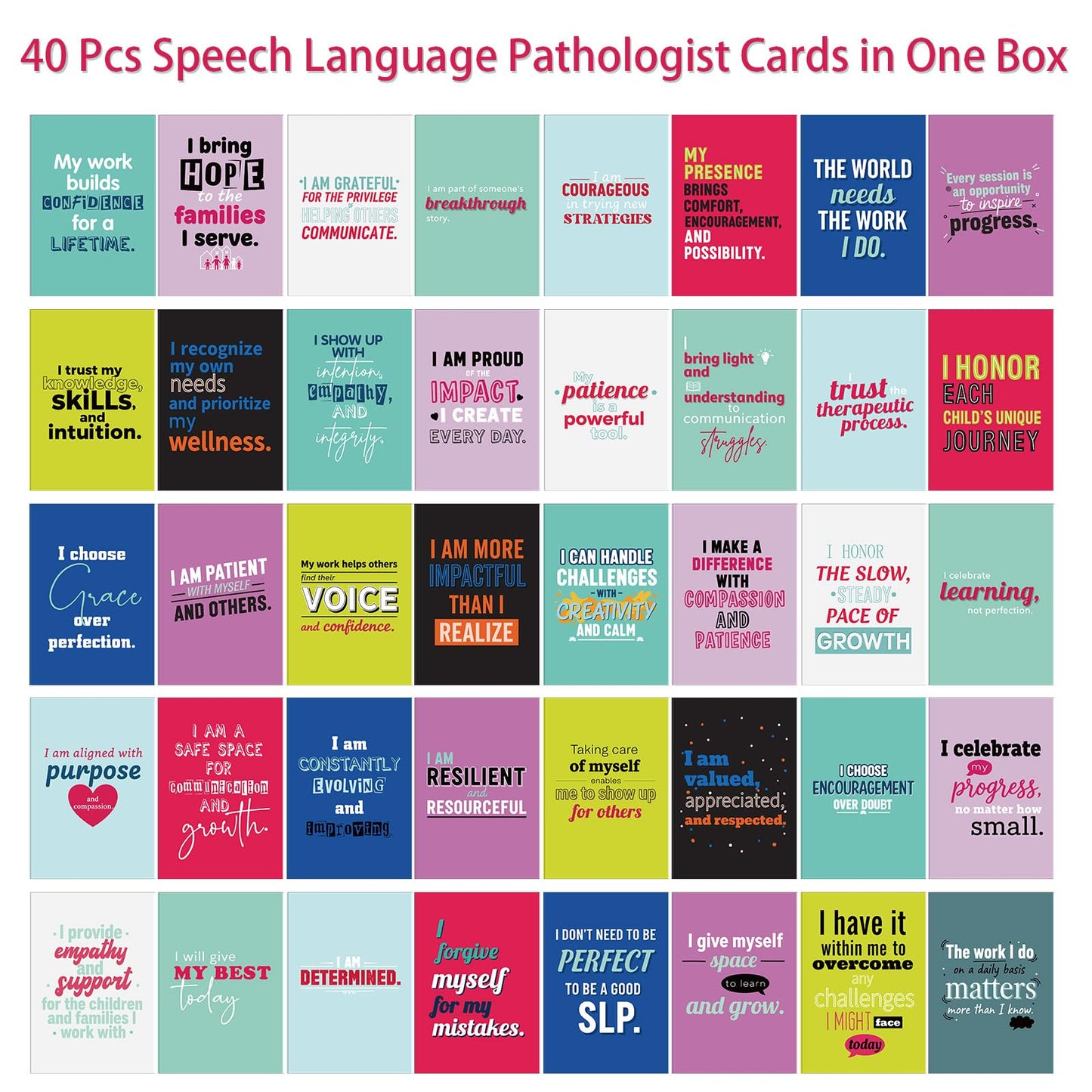 Tinlade 400 Pcs/10 Set Speech Therapist Appreciation Week Gift Thank You Cards with Positive Box Mini Inspirational Cards Funny Quote Bulk for SLP Teacher New Nurse Medical Assistant Nusing Essentials