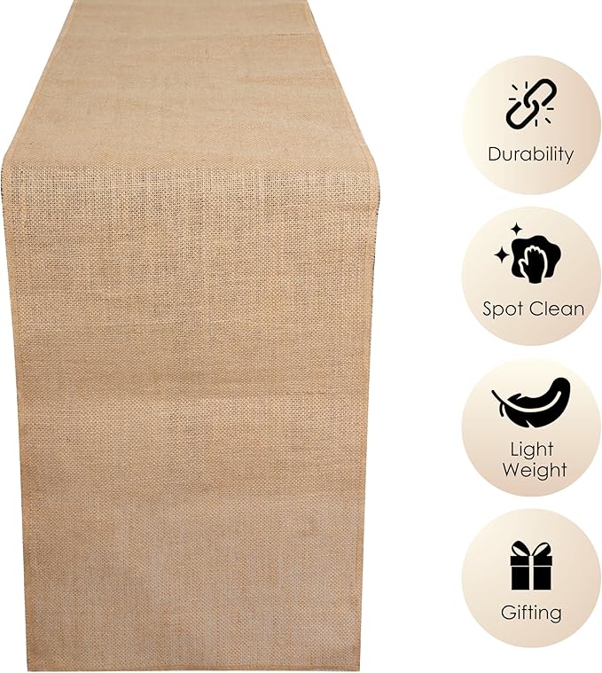 RAJRANG Jute Table Runner Long Burlap Roll Fabric for Party Dining Room Kitchen Wedding Fall Decoration (Natural, L-108 X W-12)
