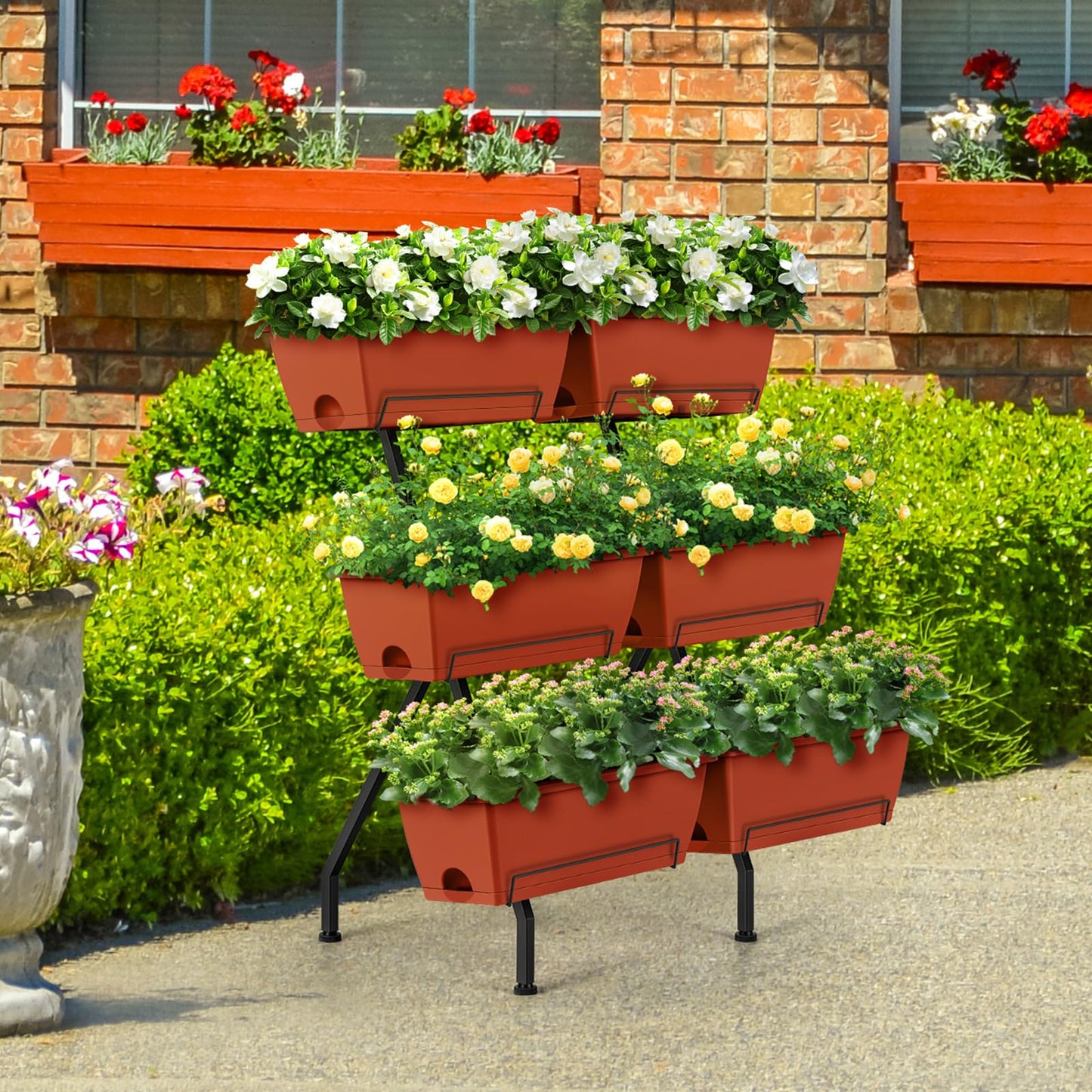 Raised Garden Beds Vertical Garden Planters Indoor Outdoor Standing Raised Planter Box with Legs, Plastic Raised Bed Tiered Planter Boxes Elevated Herb Flower Beds for Vegetables, Balcony, Patio, Red
