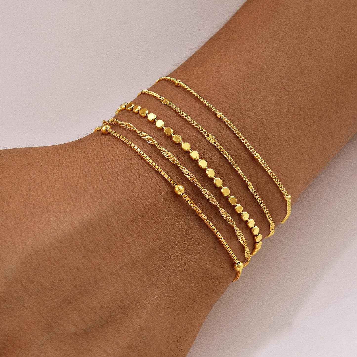 Striviio Gold Bracelets for Women, 14K Gold Plated Stackable Bracelet Stack Set Adjustable Charm Paperclip Chain Snake Link Layered Waterproof Jewelry Sets Gifts