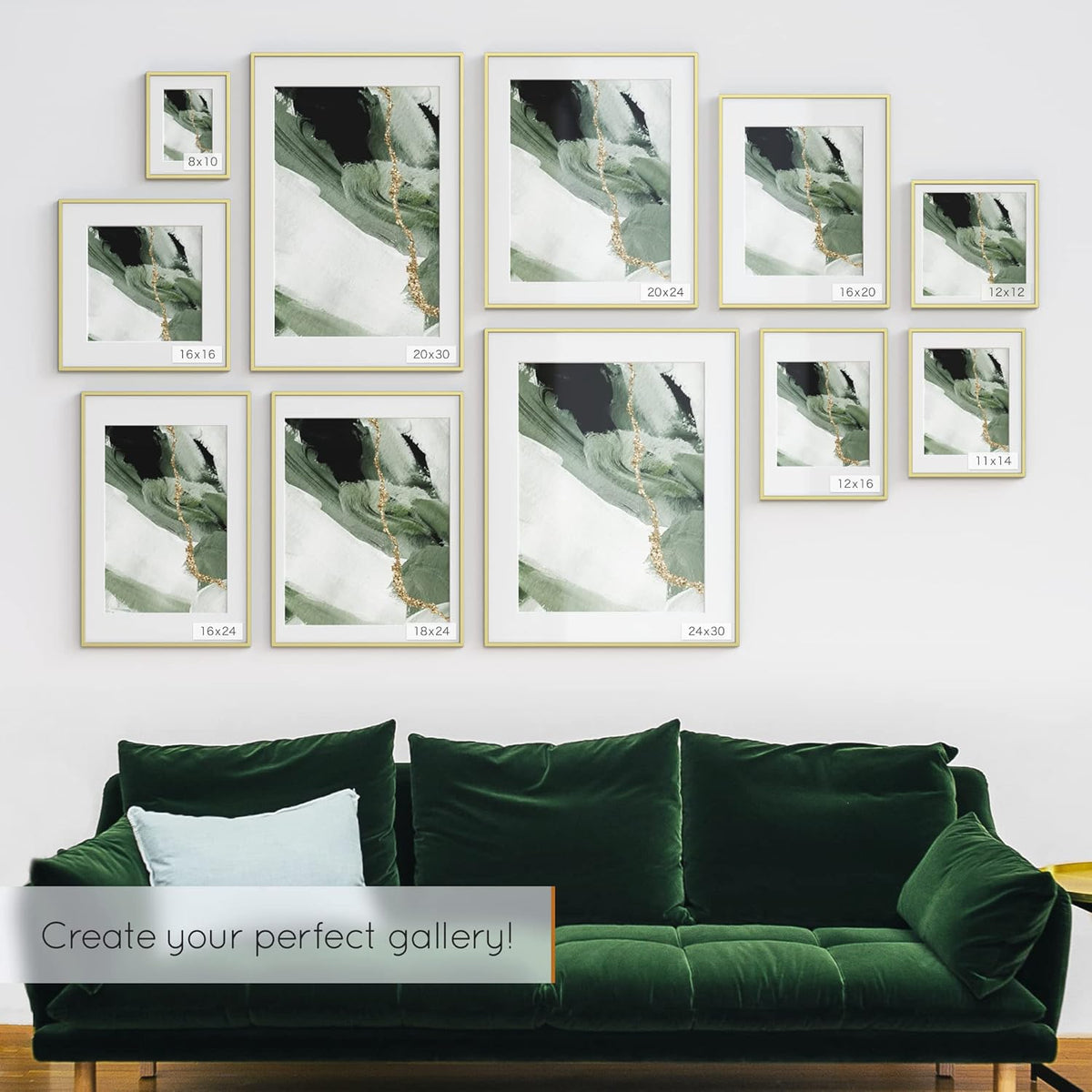 Homeforia 24x36 Gold Picture Frame, High End Metal 24 x 36 Large Poster Frames with Mat 20 by 30 inch Photo, 24x36 Gold Frame Matted to 20x30 for Print, 36x24 Frame, Tempered Glass, Wall Kit, Set of 1