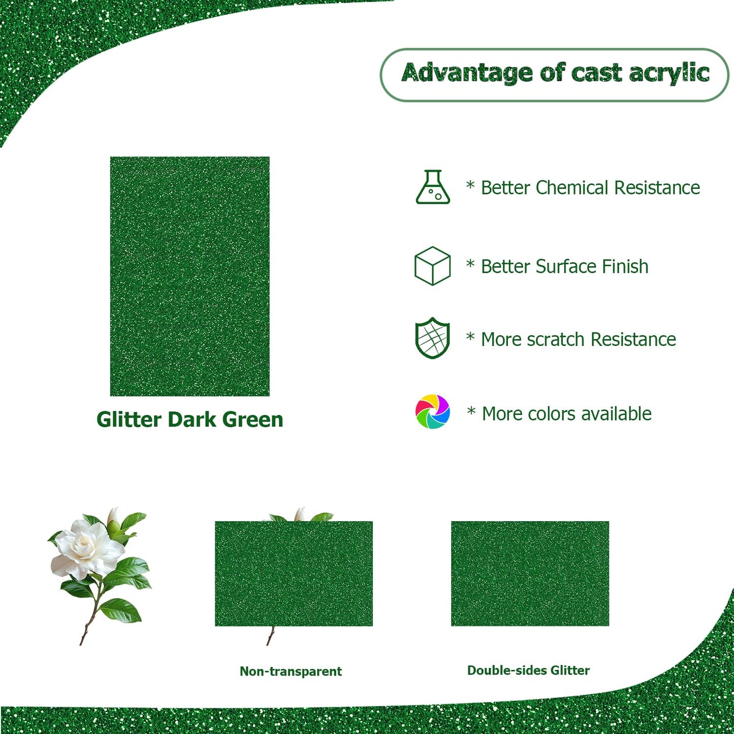 Eszeoee 2 Pack 8'' x 12'' Glitter Dark Green Acrylic Sheet, 3mm Thick Acrylic Plexiglass Boards for Laser Cutting and DIY Craft Projects