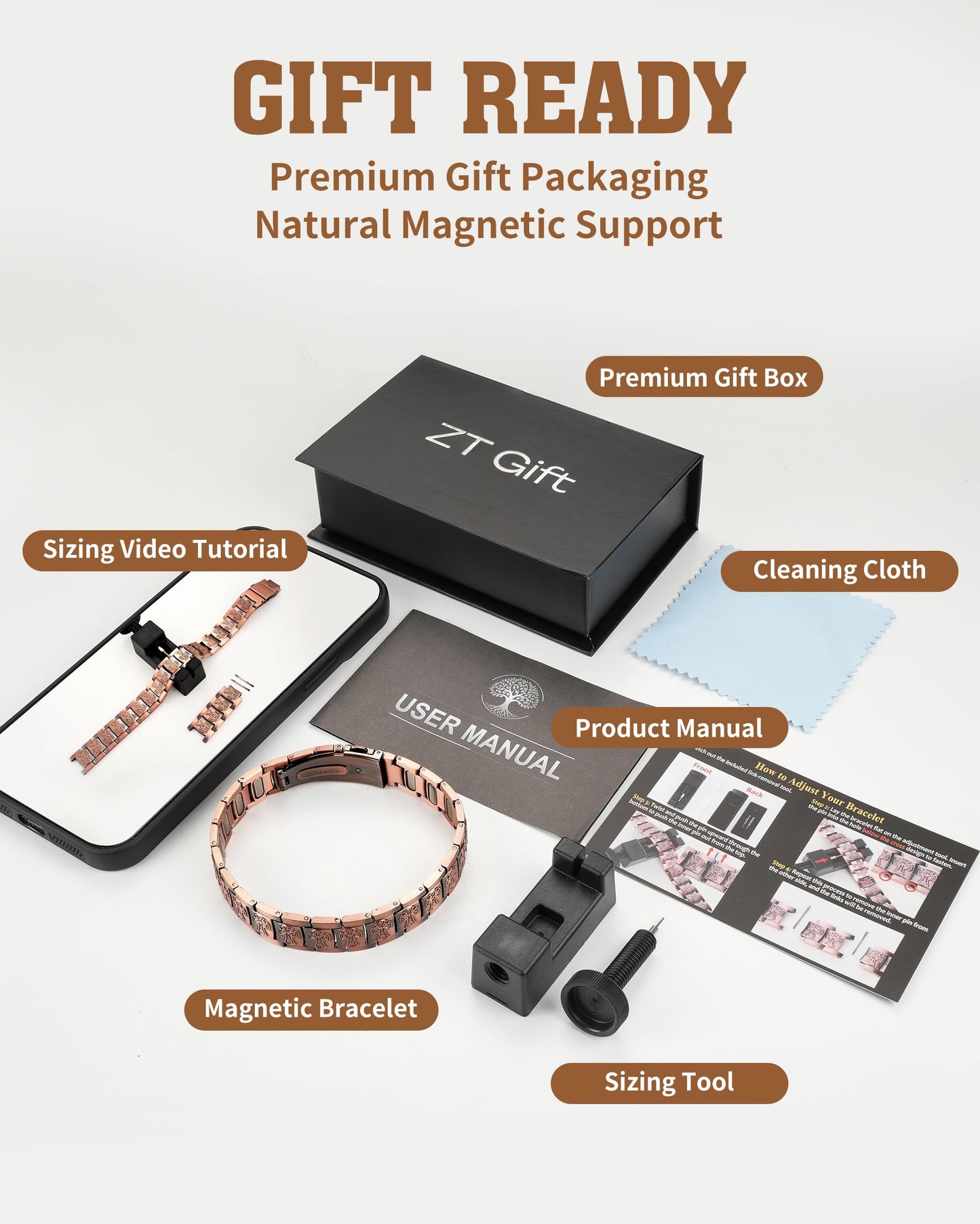 Trinckle Copper Bracelet for Men, Magnetic Copper Bracelets with 5X Strength 5000 Gauss Magnets, Celtic Cross 99.9% Pure Cooper Jewelry with Magnet as Father Day Gift Pulsera De Cobre with Sizing Tool