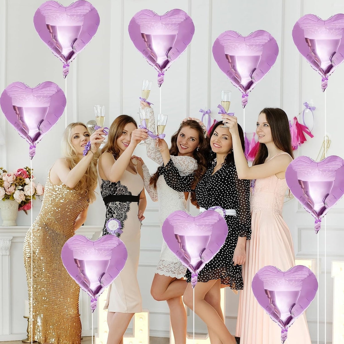 Purple Foil Heart Balloons, 12Pcs Lavender Purple Heart Shape Mylar Balloons, 18 Inch Light Purple Helium Heart Balloons for Girls Women Birthday Wedding Baby Shower Valentines Anniversary