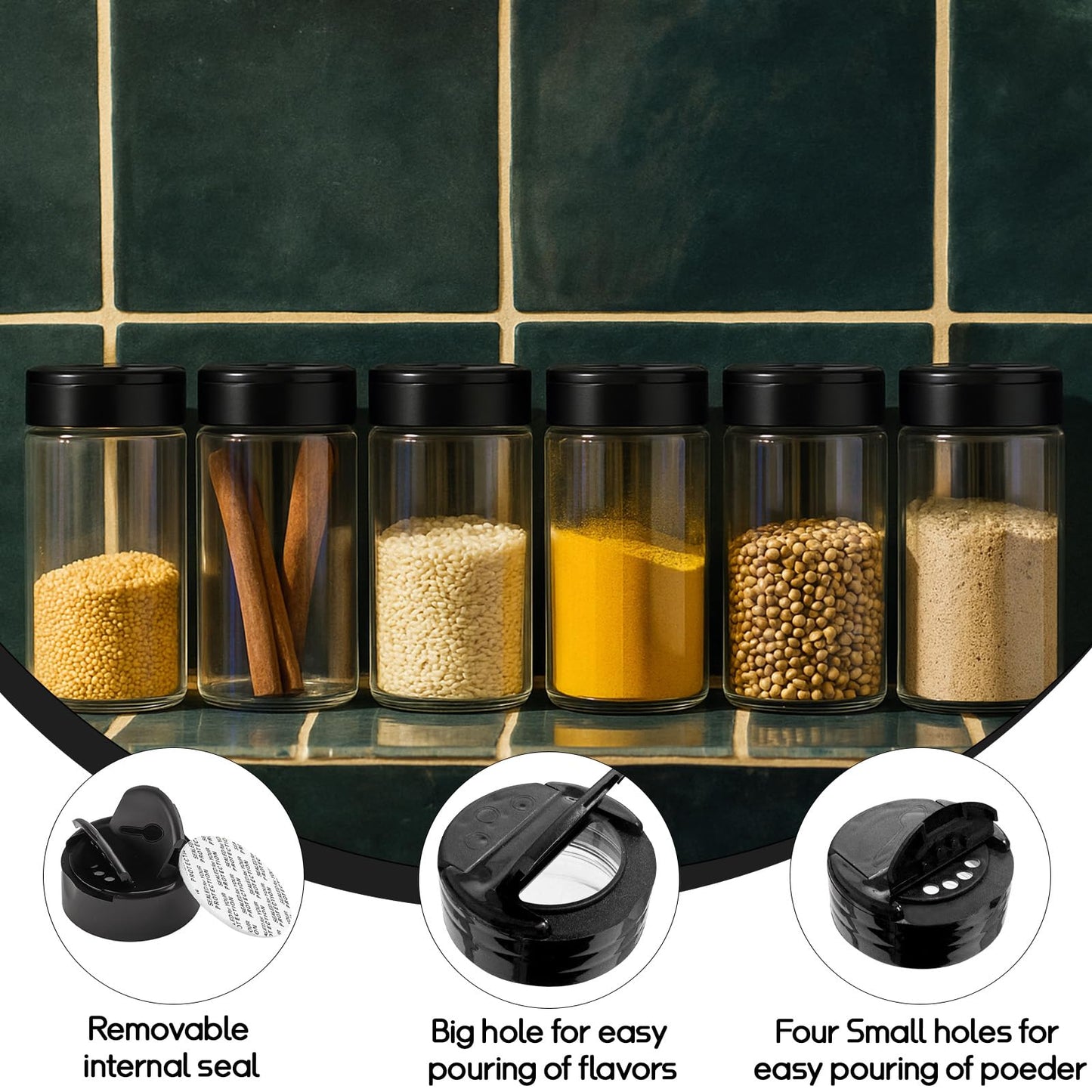 24 Pack 16 Oz Plastic Spice Jars Bottles Empty Seasoning Bottles Containers Small Clear Spice Shaker and Stickers with Black Cap for Storing Spices, Salt, Herbs