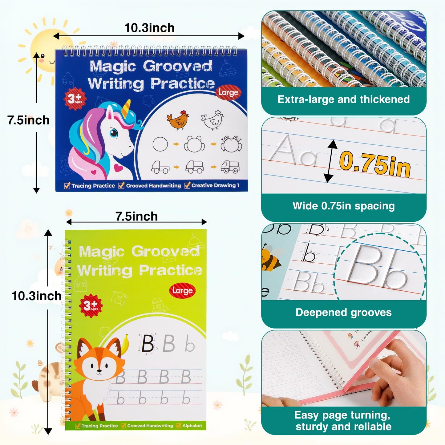 Magic Grooved Writing Practice, Tiny Thinkers Reusable Indented Handwriting Practice for Kids 3-5, Your Little Explorer Motor Magic Happy Writer System Children Set Age 6-8 for Preschool Kindergarten