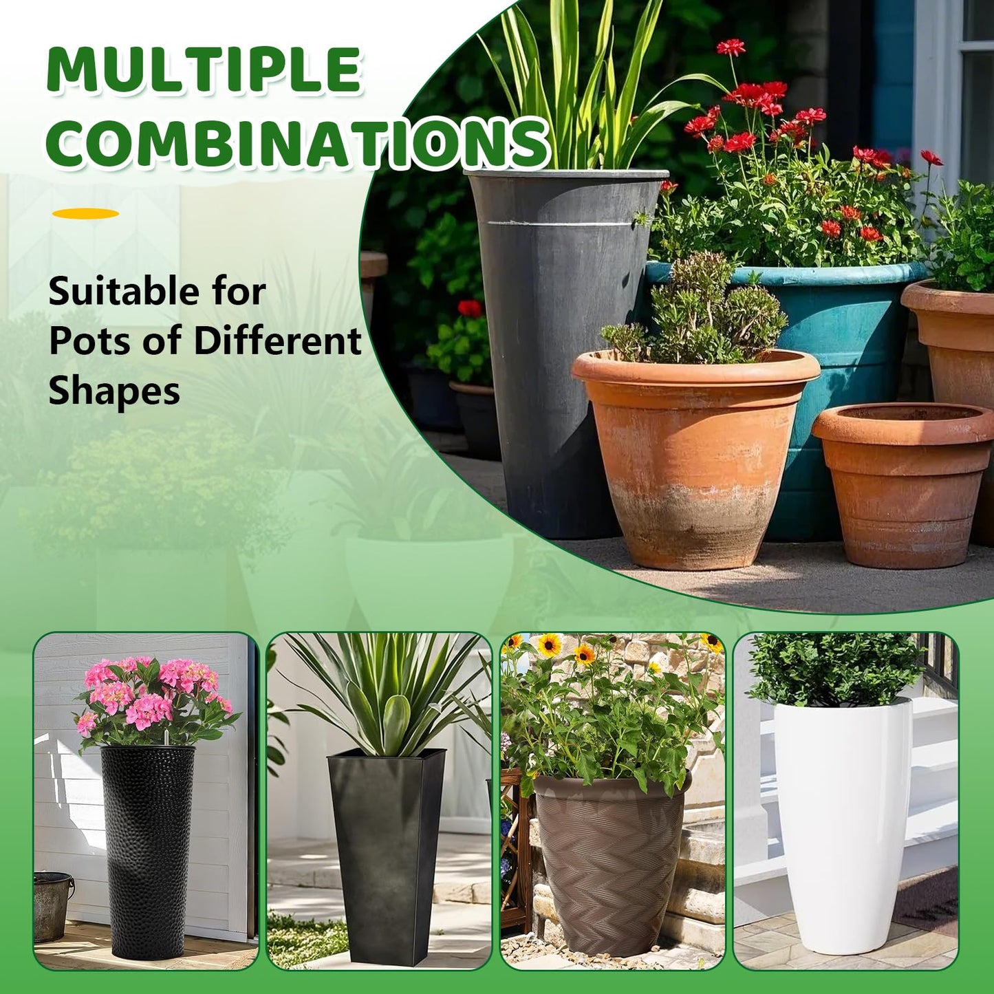 2 Pack Plant Riser Inserts for Large Pots, 8 in/10 in Interchangeable Sturdy Planter Inserts & 21 - 33 in Adjustable Height Lifters Planter Filler for Indoor & Outdoor Various Shapes Pots（Green）