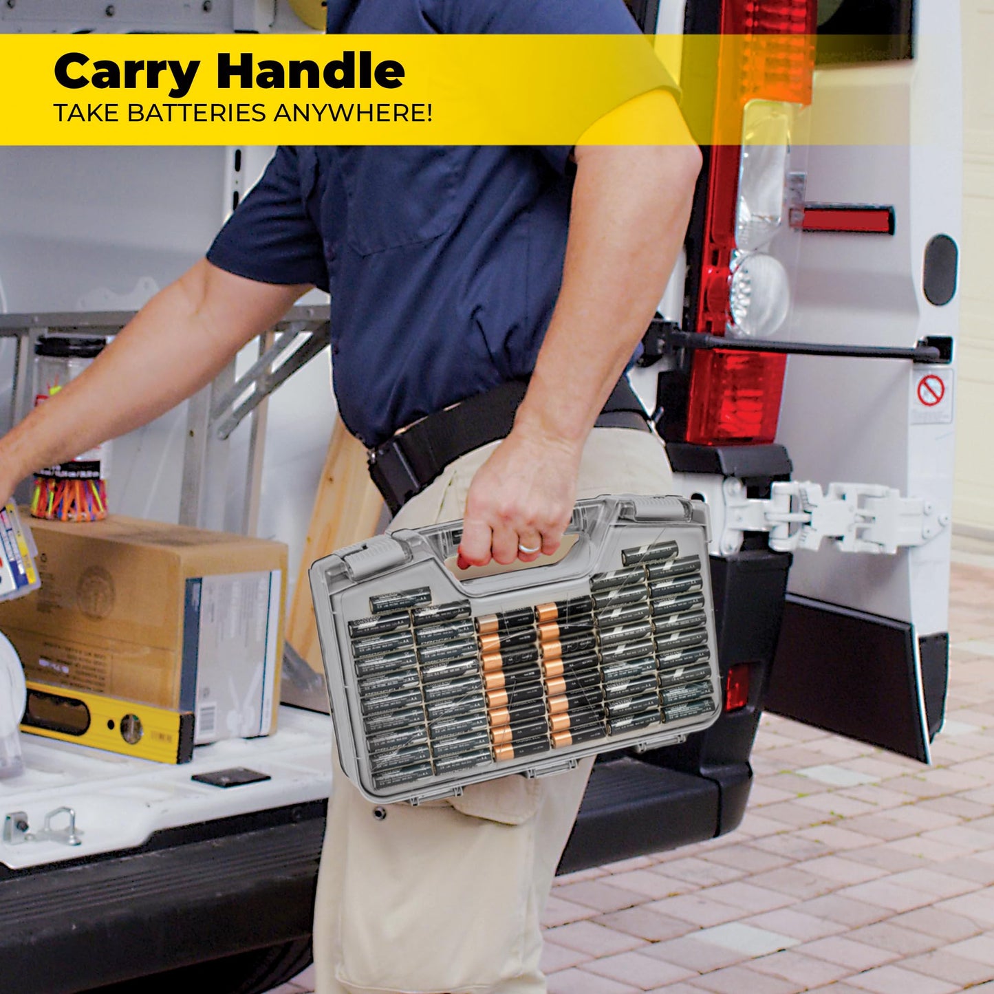 Battery Daddy Storage & Organizer Case w/Tester, Stores & Protects Up to 180 Batteries, Double-Sided, Clear Locking Lid, Secure Latches & Portable Carrying Handle- Warm Grey (Batteries Not Included)