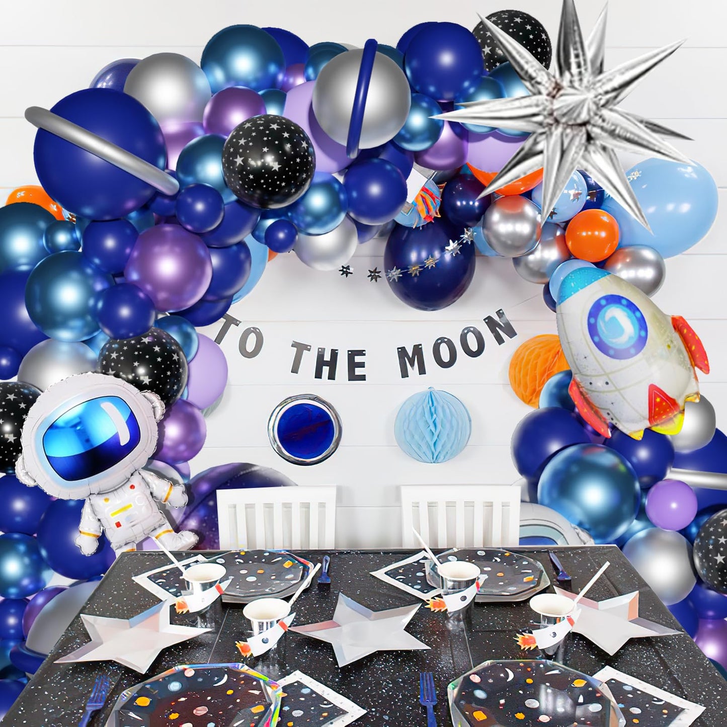 168PCS Space Themed Party Decorations Outer Galaxy Balloon Arch Kit with Blue Purple Silver Planets Stars for Galaxy Solar System Birthday Space Theme Christmas Party Decorations