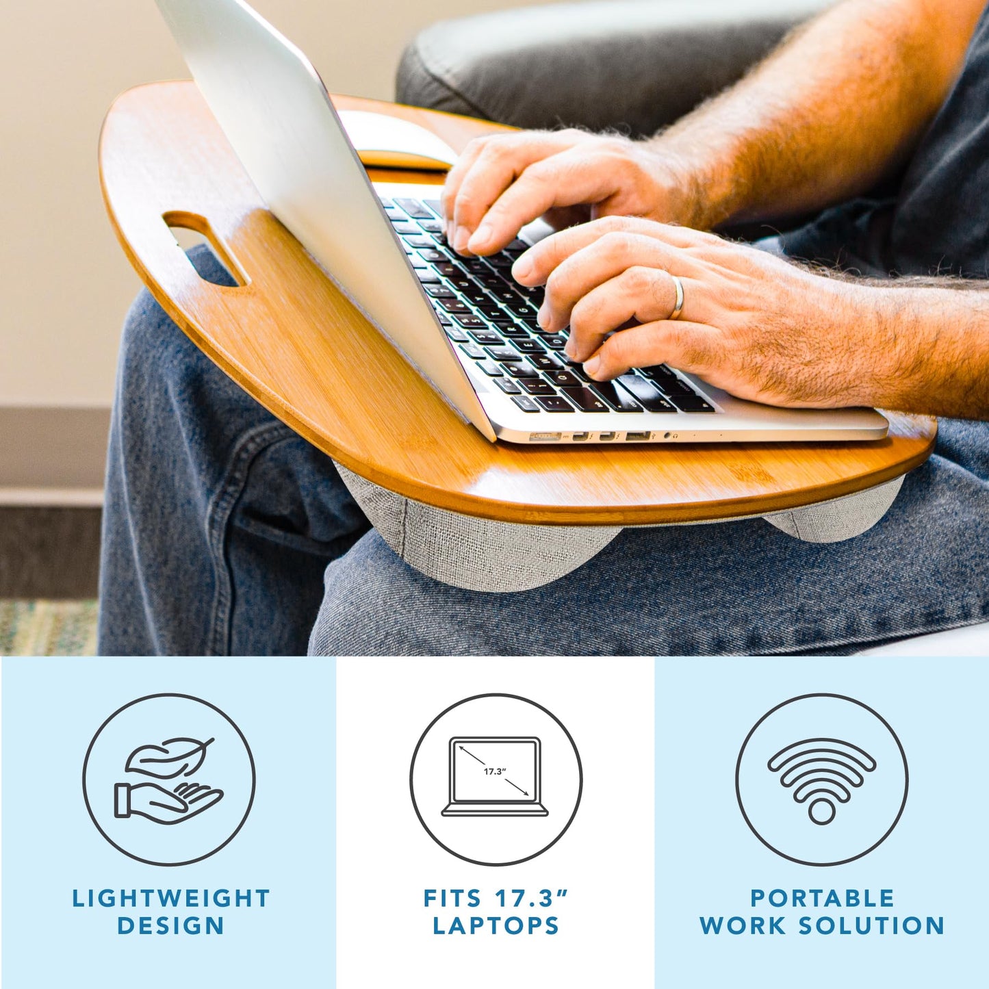 LAPGEAR Extra Large Bamboo Lap Desk - Natural - Fits up to 17.3 Inch Laptops - Style No. 91687