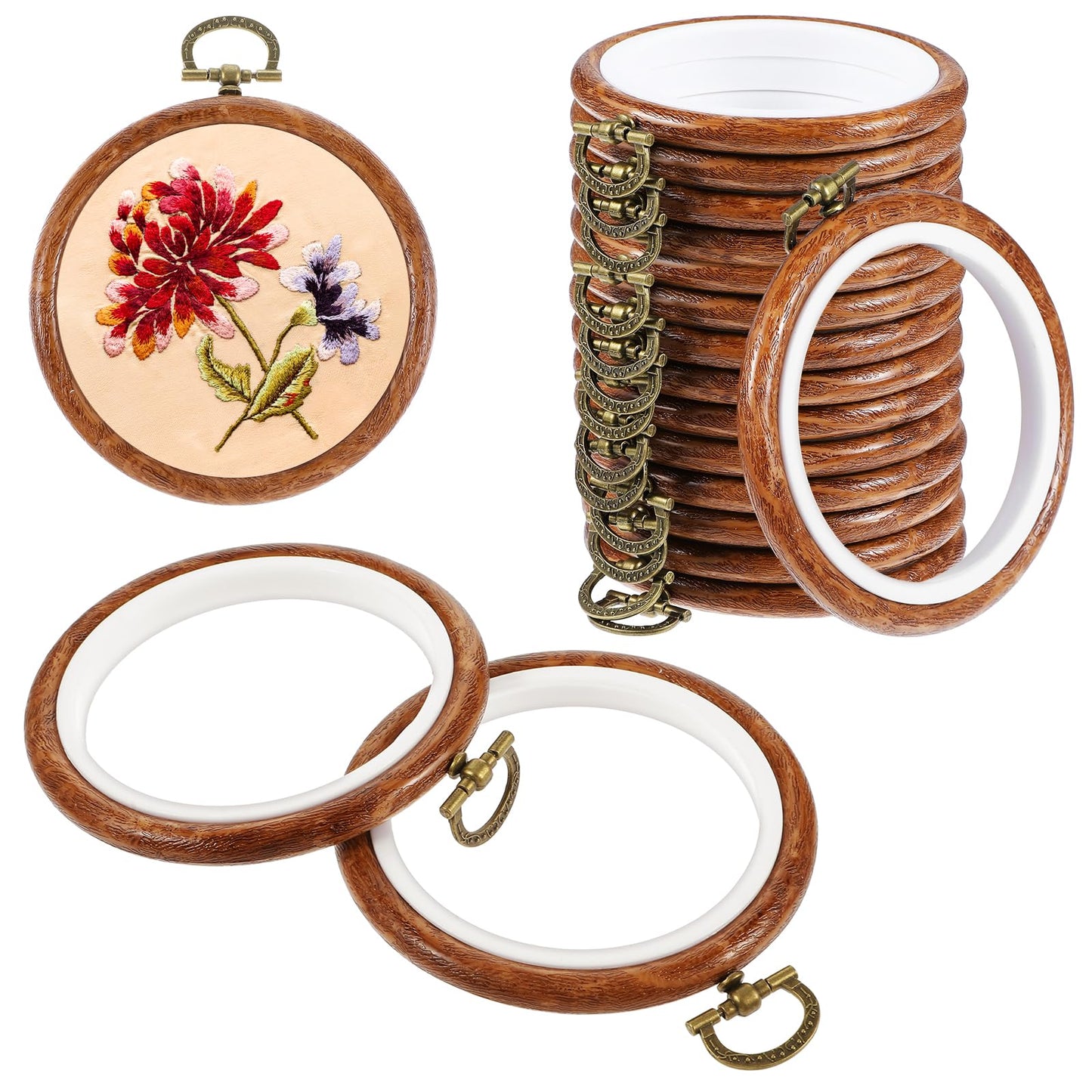 cobee 15 Pcs 3 Inch Mini Embroidery Hoops, Imitated Wood Plastic Embroidery Frame for Display Circle Cross Stitch Hoop Ring Embroidery Hoops Set for Sewing Craft Hanging Ornaments