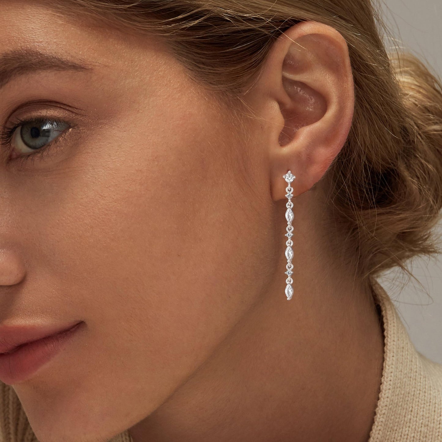 SELFROSE Silver Dangle Earrings, Dainty Drop Earrings with Silver Plated Hypoallergenic Brass, Cubic Zirconia Stones, 20g, 2 Count
