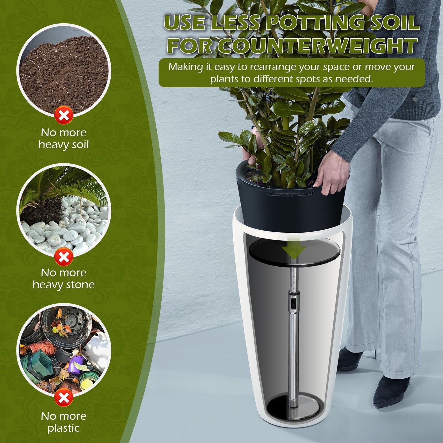 Hazztoll Adjustable Plant Risers for Inside Pot, Planter Insert for Large Container, 19.5-32'' Rise Filler Riser of Tall Flower Bed, Metal Lift Insert for Tall Taper (6 “8“10” Base or Top)