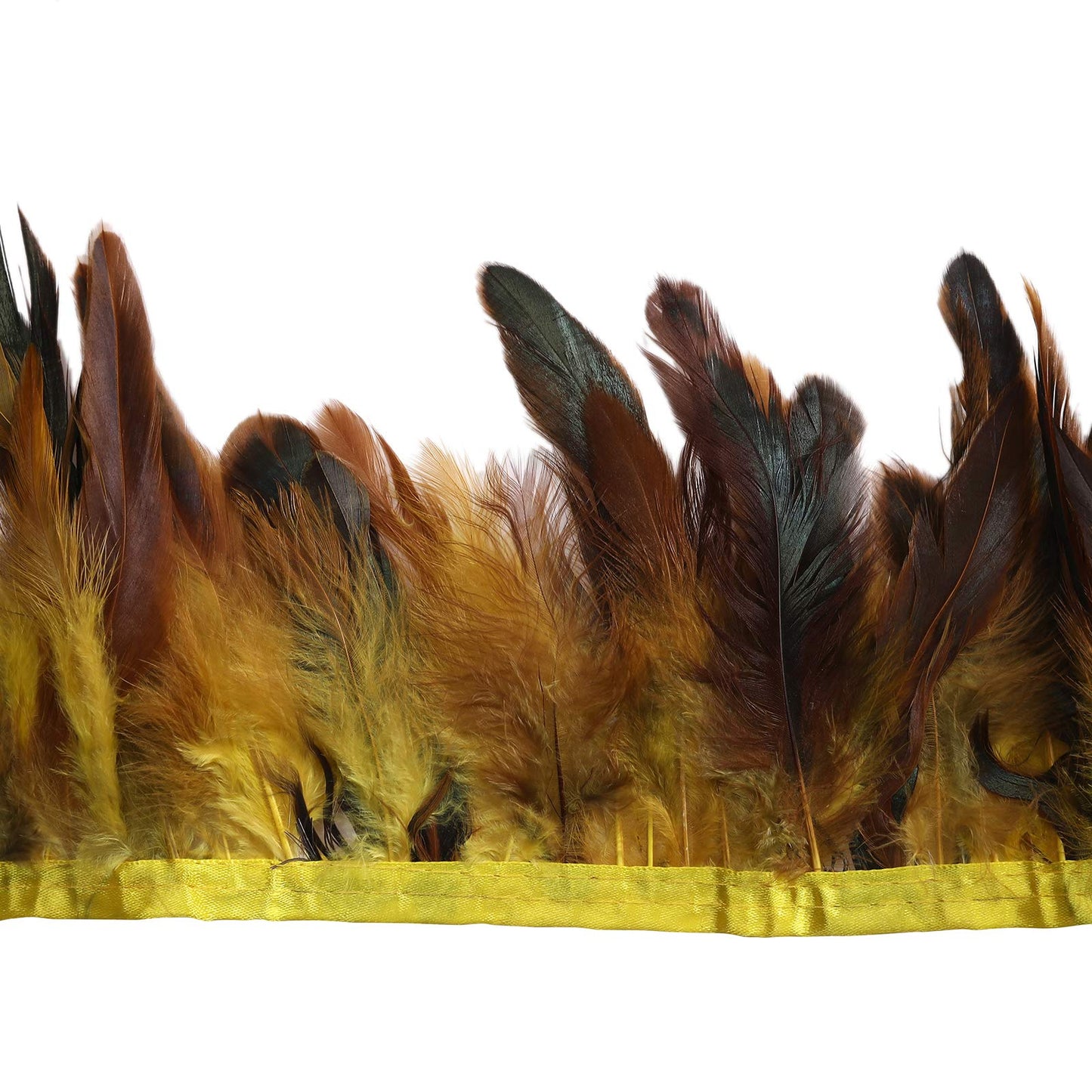 Rooster Hackle Feathers Fringe Trim - Natural Feather Trim for Crafts Sewing Costume Width 5-7 inches Pack of 5 Yards(Yellow)