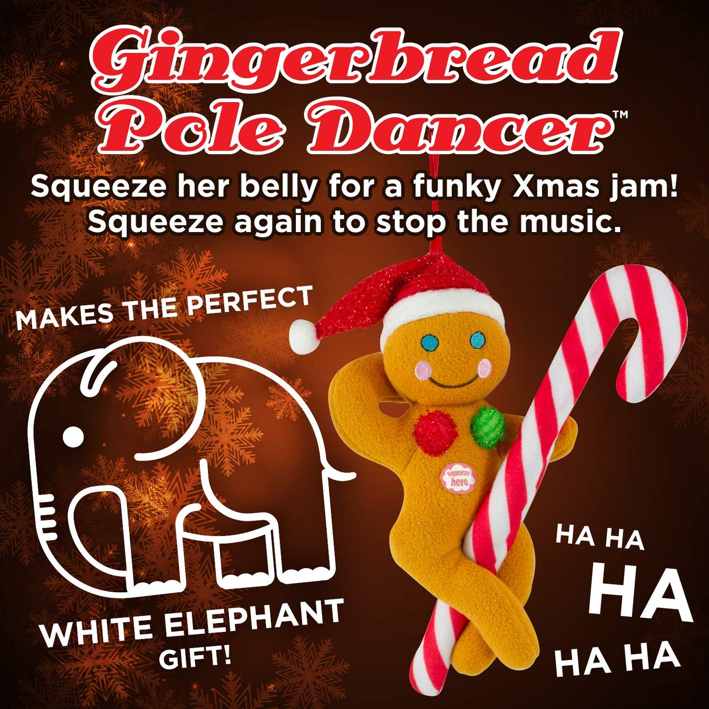 Tekky Naughty Dirty Signing Gingerbread Pole Dancer Tree Ornament, White Elephant, Tan