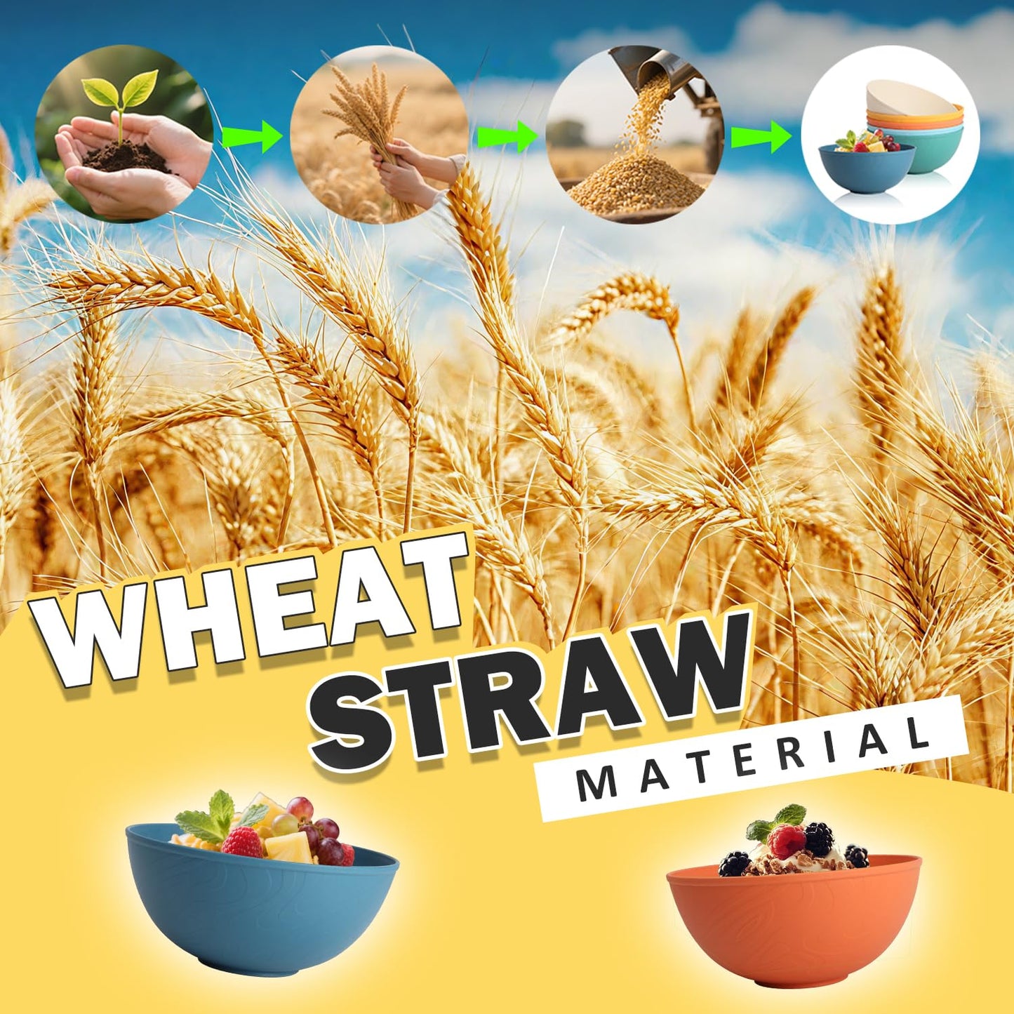Perlapoc Unbreakable Large Cereal Bowls 40 OZ, Wheat Straw Bowls Set of 6, Alternative Plastic Bowls for Kitchen, Outdoors, Microwave & Dishwasher Safe Bowl Set for Salad, Cereal, Soup, Ramen, Multi