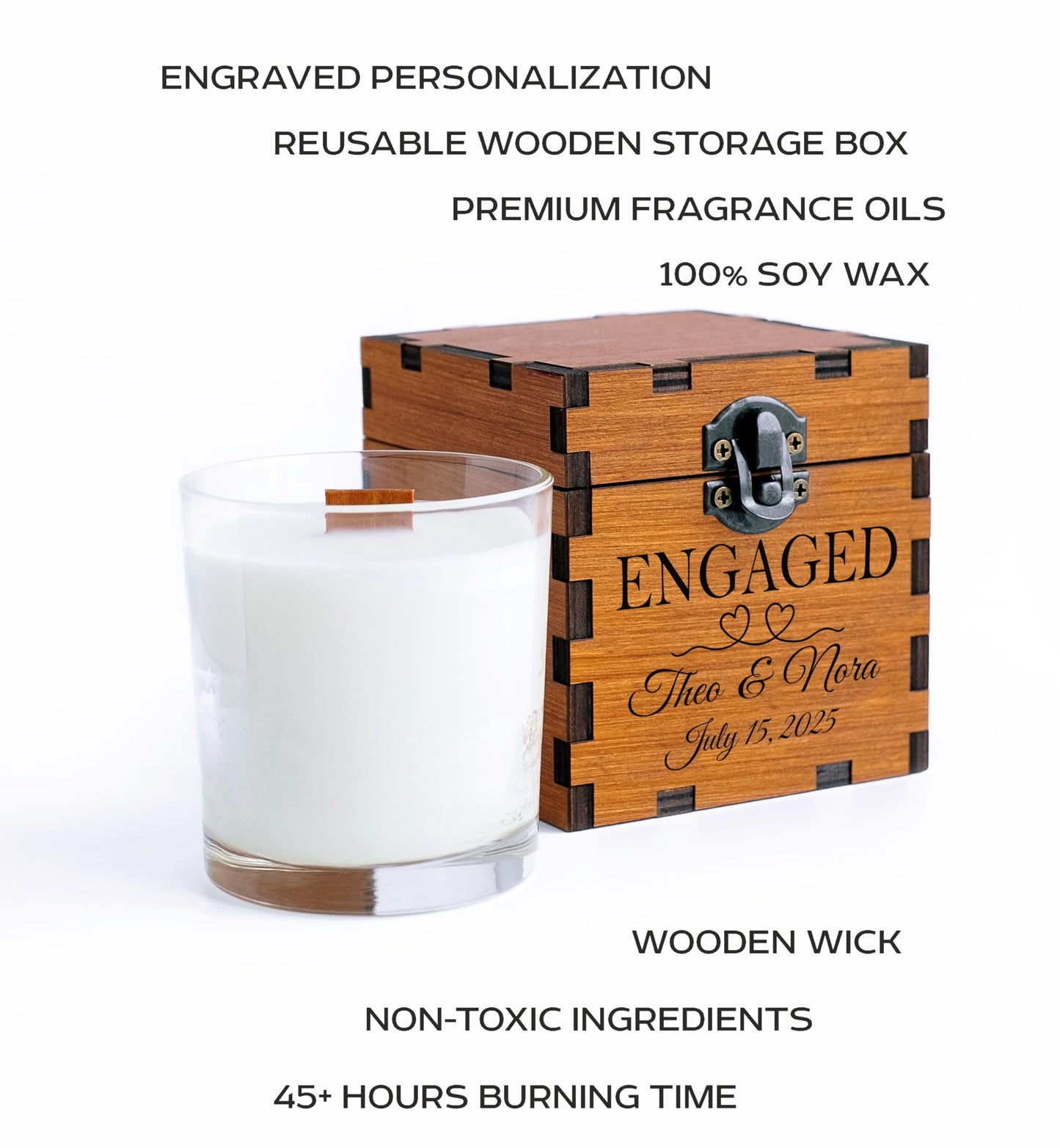 Candle in Engraved Wooden Box, Personalized Gifts for Couple, Engagement, Personalized Wedding gifts Anniversary