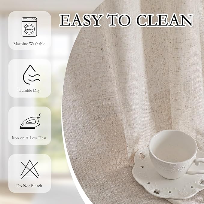 MYSKY HOME Boho Curtains 72 Inch Length, Natural Linen Semi Sheer Drapes for Window Decoration Door Curtain Panels Privacy Shade Burlap Farmhouse Rustic Style for Doorways, 50" x 72", 2 Panels