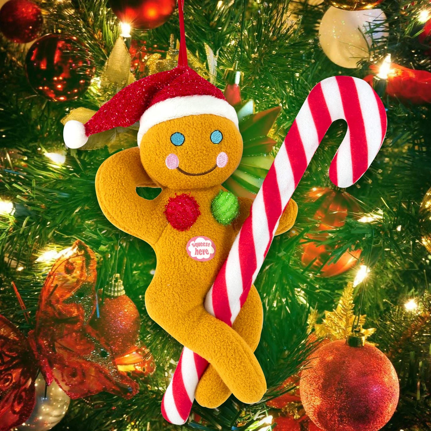 Tekky Naughty Dirty Signing Gingerbread Pole Dancer Tree Ornament, White Elephant, Tan