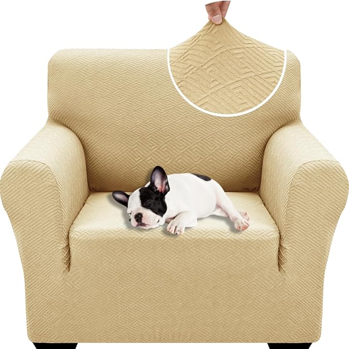 XINEAGE 2026 New Stretch Armchair Covers 1 Piece Chair Slipcovers Chair Protector for Living Room Thick Soft Chair Cover with Elastic Bottom Couch Cover for Pets Kids (31"-46", Beige)