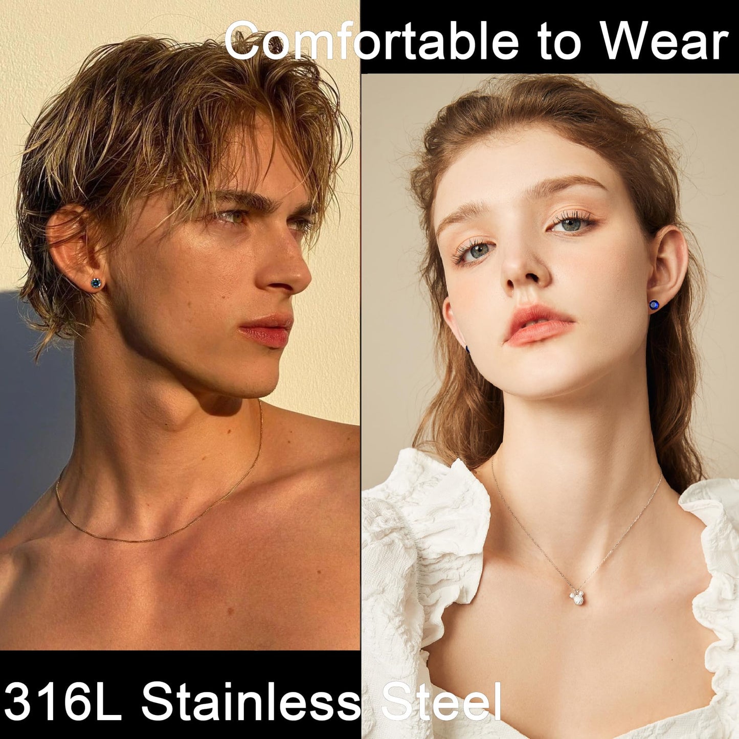 SIISPRI 4 Pairs Stainless Steel Magnetic Stud Earrings for Men Women Hypoallergenic Inlaid Cubic Zirconia Unisex Non-Piercing Clip On Stud Diamond Earrings Set