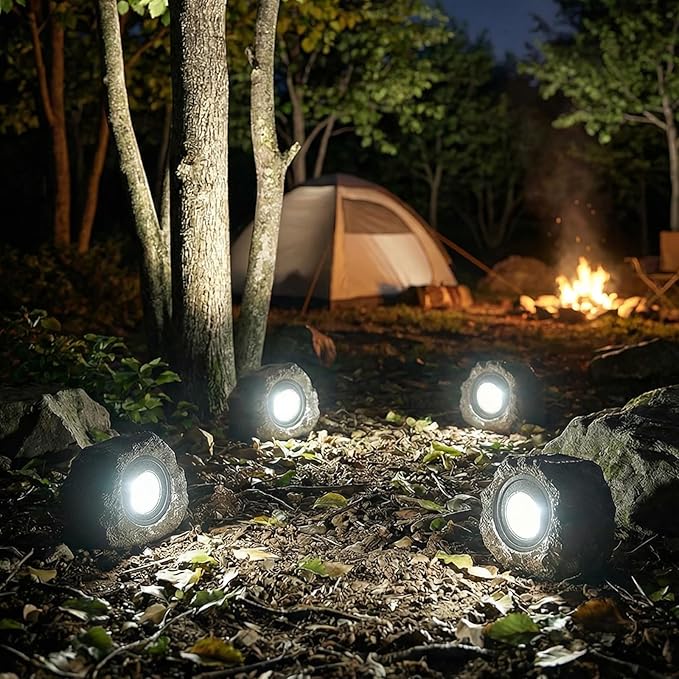 Solar Rock Lights Outdoor Garden Waterproof - Super Bright LED Solar Spotlights, Solar Powered Landscape Path Decorative Garden Stone Lights for Pathway, Walkway, Yard, Patio (2 Pack)