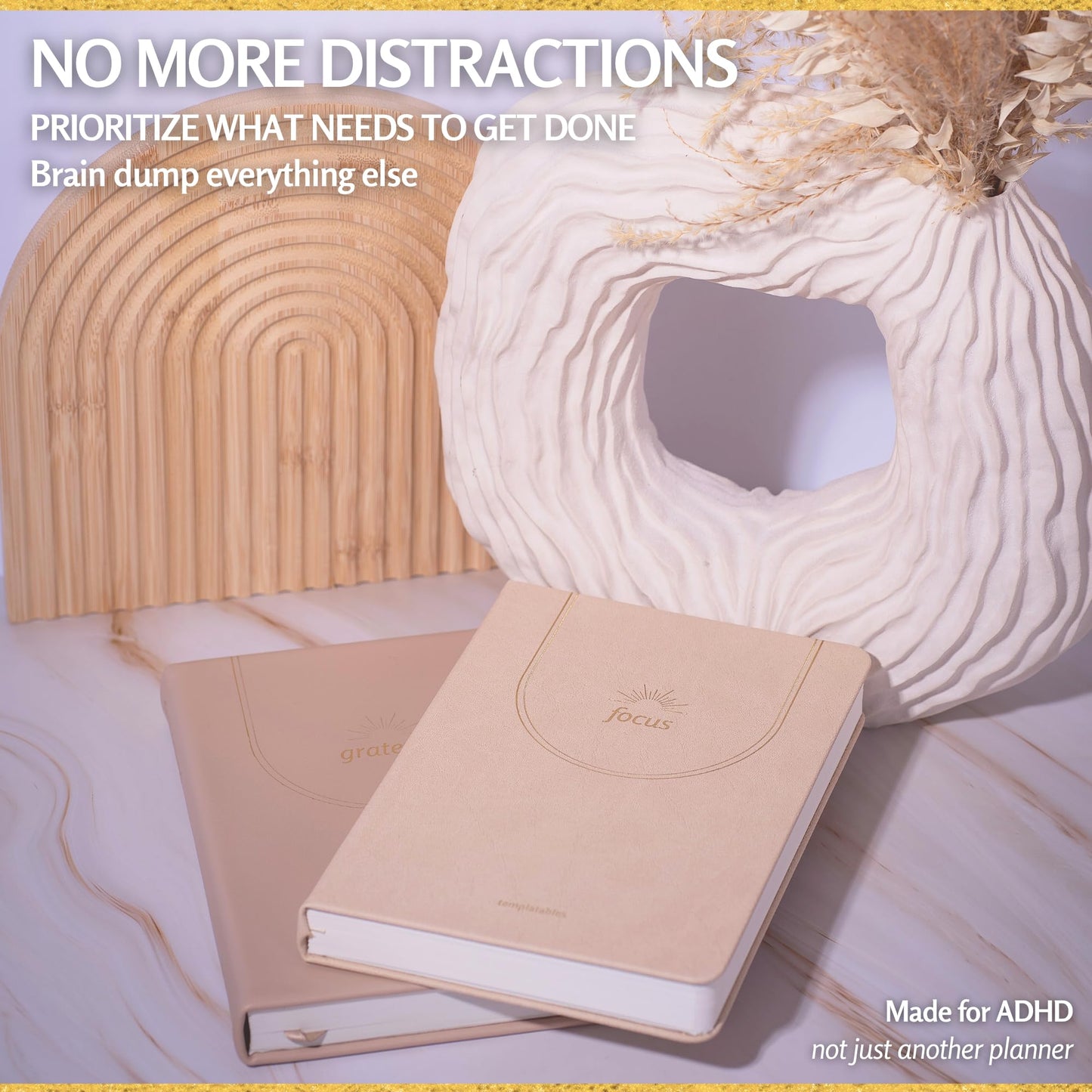 ADHD Daily Planner for Neurodivergent Adults – Premium Leather Productivity & Task Management Planner with Guided Focus Pages, 170gsm Paper, Gold Foiling & Gift Box – Undated Organizer | A5 (Nude)
