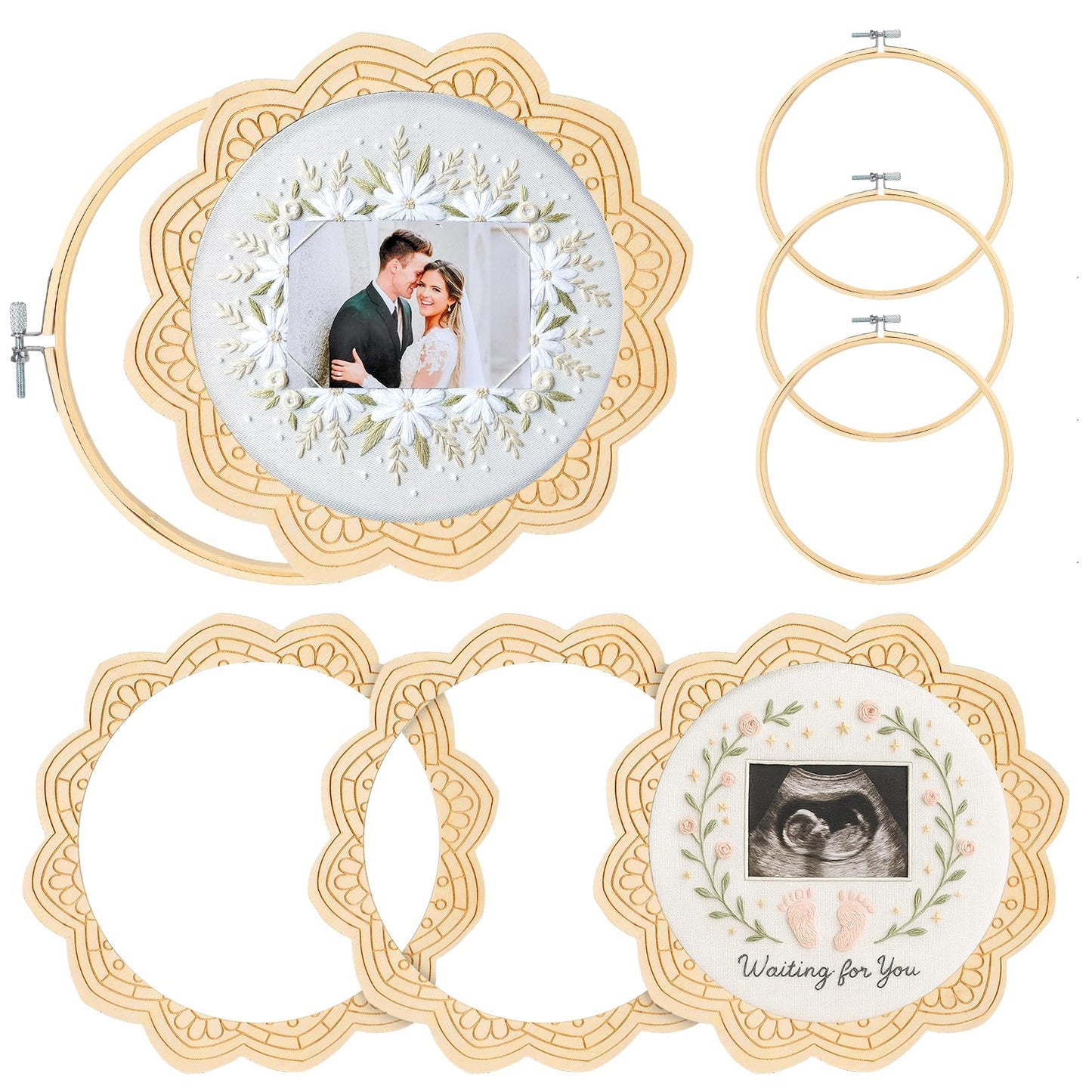 4 Sets Wood Embroidery Hoop Frame 8 Inch Embroidery Display Frame Large Round Wooden Embroidery Frame for Finished Cross Stitch Hoop Frame DIY Decor Sewing Ornaments