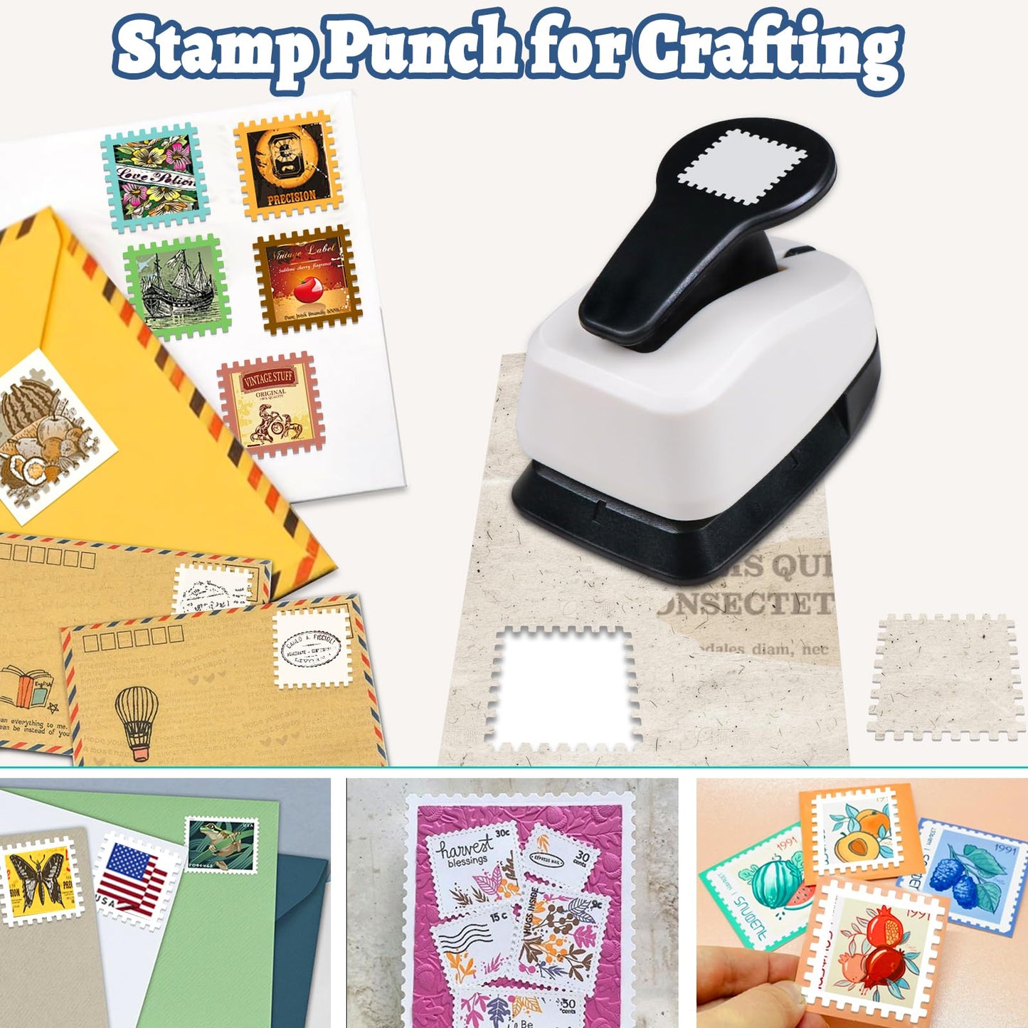 Stamp Punch, Postage Stamp Puncher, 1x1 inch Stamps Hole Punches, Square Punches for Paper Crafts, Stamps Shaped Paper Puncher, Square Crafts Punch for Scrapbooking