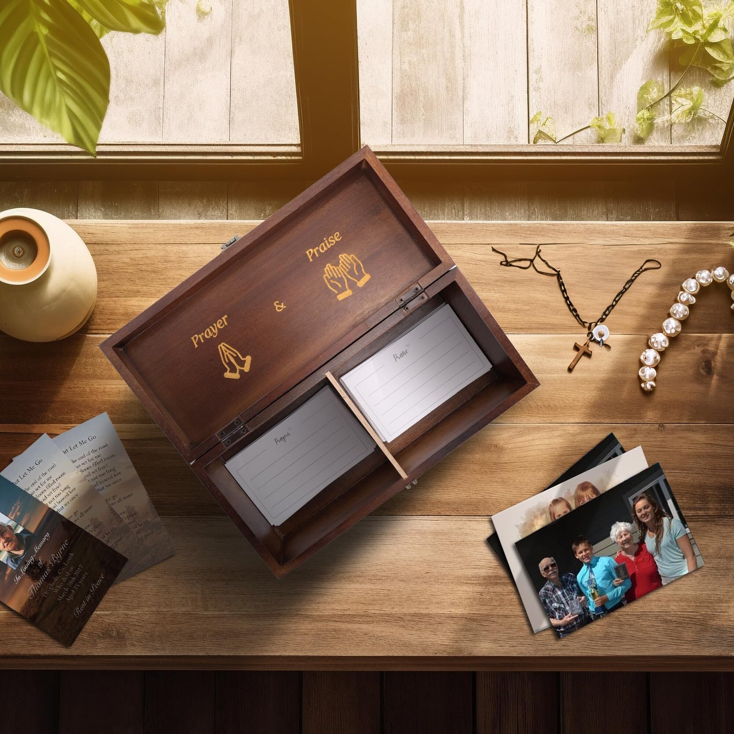 Prayer Box – Acacia Wood & Metal, Engraved “Give it to God,” Includes Prayer & Praise Cards, Decorative Religious Gift