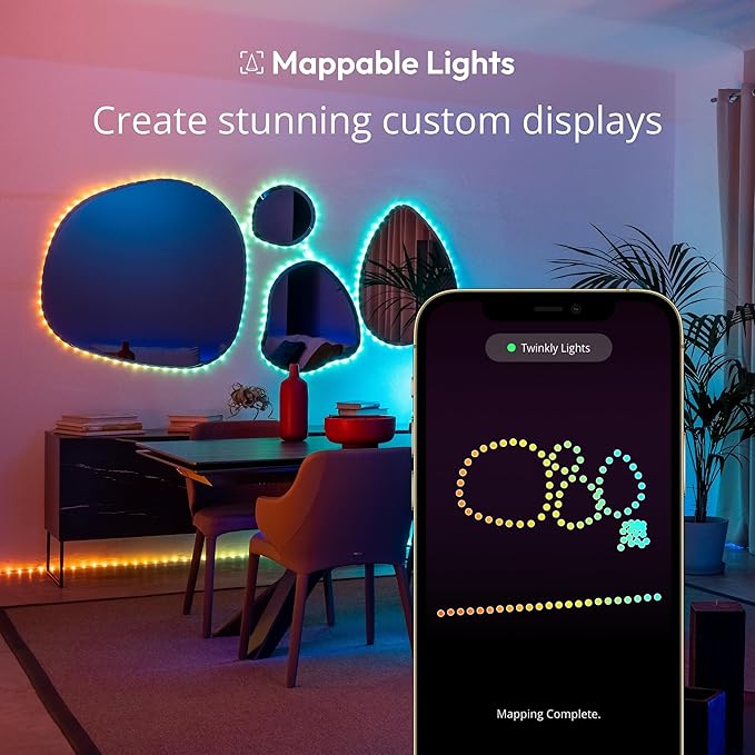 Twinkly Dots String Lights App-Controlled Flexible LED Color Changing String Lights, 60 RGB (16 Mil. Colors). 200 LED / 33 Ft Black Wire. USB-Powered Indoor Smart Home Lighting Decoration