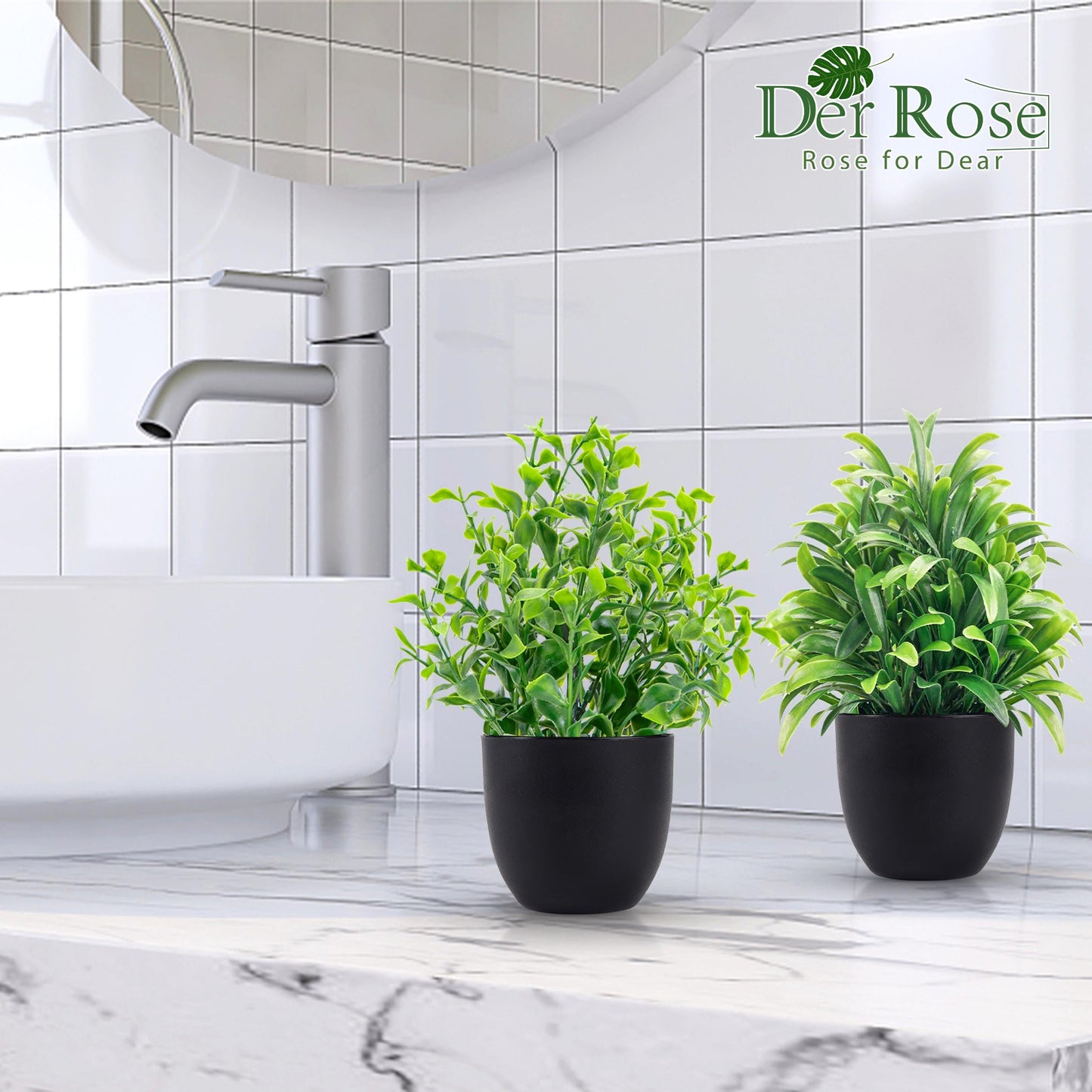 Der Rose Fake Plants 12 Pack Artificial Plants Small Faux Plants in Black Pot for Bathroom Home Office Table Decor Indoor