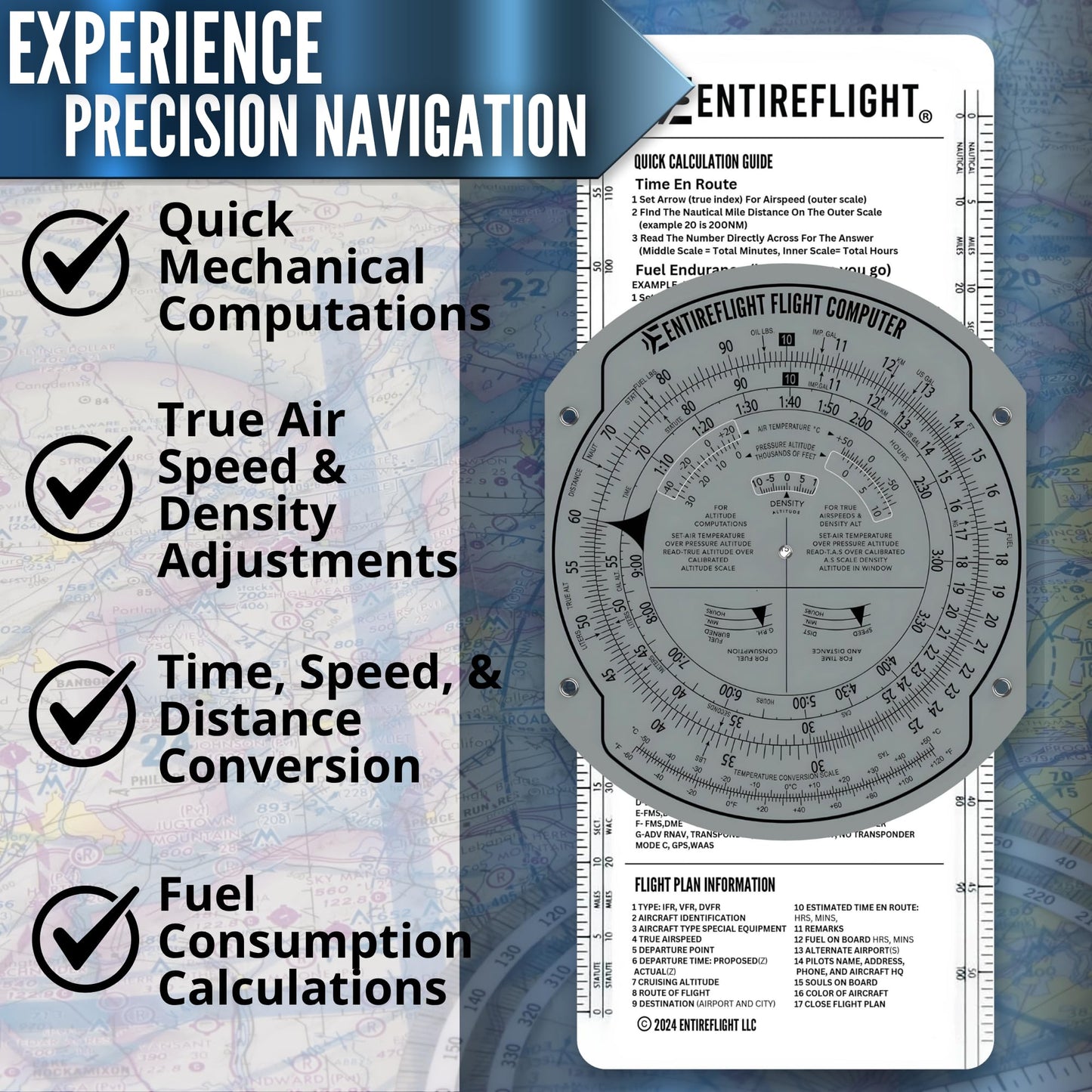 EntireFlight - E6B Flight Computer, Aviation Plotter, & Manual Box Set - Essential Pilot Accessories and Aviation Tools for Your Flight Bag - Use with IFR VFR Sectional Charts - Flight Calculator