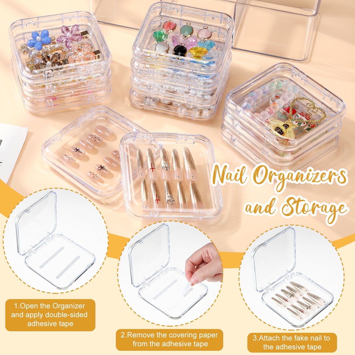 LemonRoad 24 Pcs Press on Nail Storage Box Container with 2 Big Box Organizer Case False Nail Organizer Acrylic Display Case Packaging Boxes with Adhesive Double Sided Tape for Nails Art