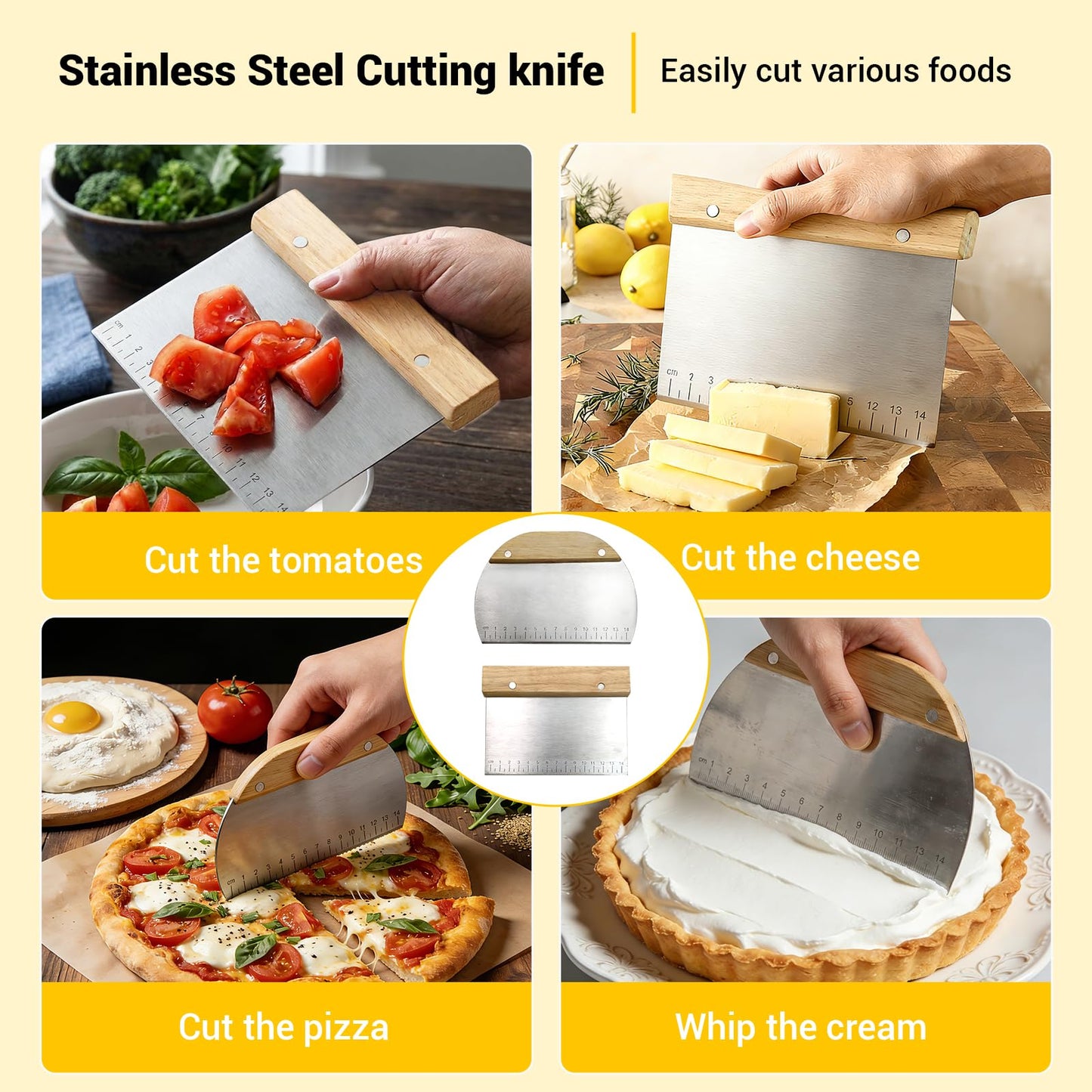 AACGIN 3 PCS Dough Pastry Cutter Scraper Blender Set with Stainless Steel Blades and Comfortable Wood Handle for Biscuit Butter Pie Nut Crust Kitchen Baking Supplies