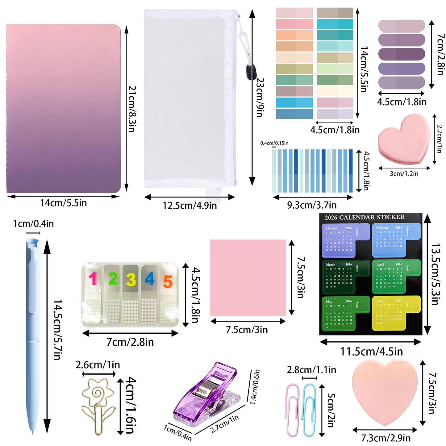 GicCheShark Aesthetic Stationery Set 166 Pcs Cute School Office Supplies with Pencil Case Notebook Gel Pens Sticky Notes Label Stickers File Folders Paper Clips for School Work Office Use